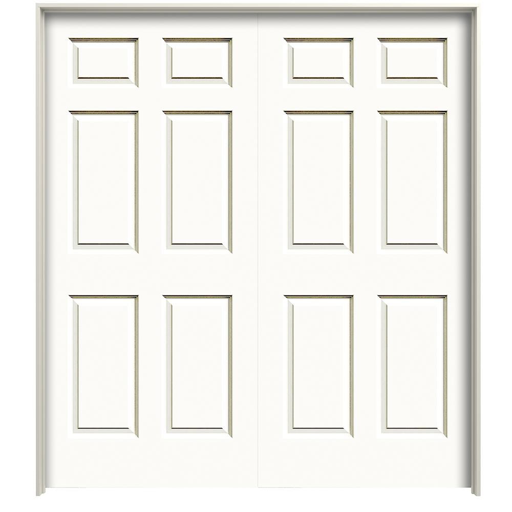 RELIABILT Colonist Smooth 48-in x 80-in 6-panel Hollow Core Primed Molded Composite Reversible/Universal Inswing/Outswing Double Prehung Interior Door -  LO1000872