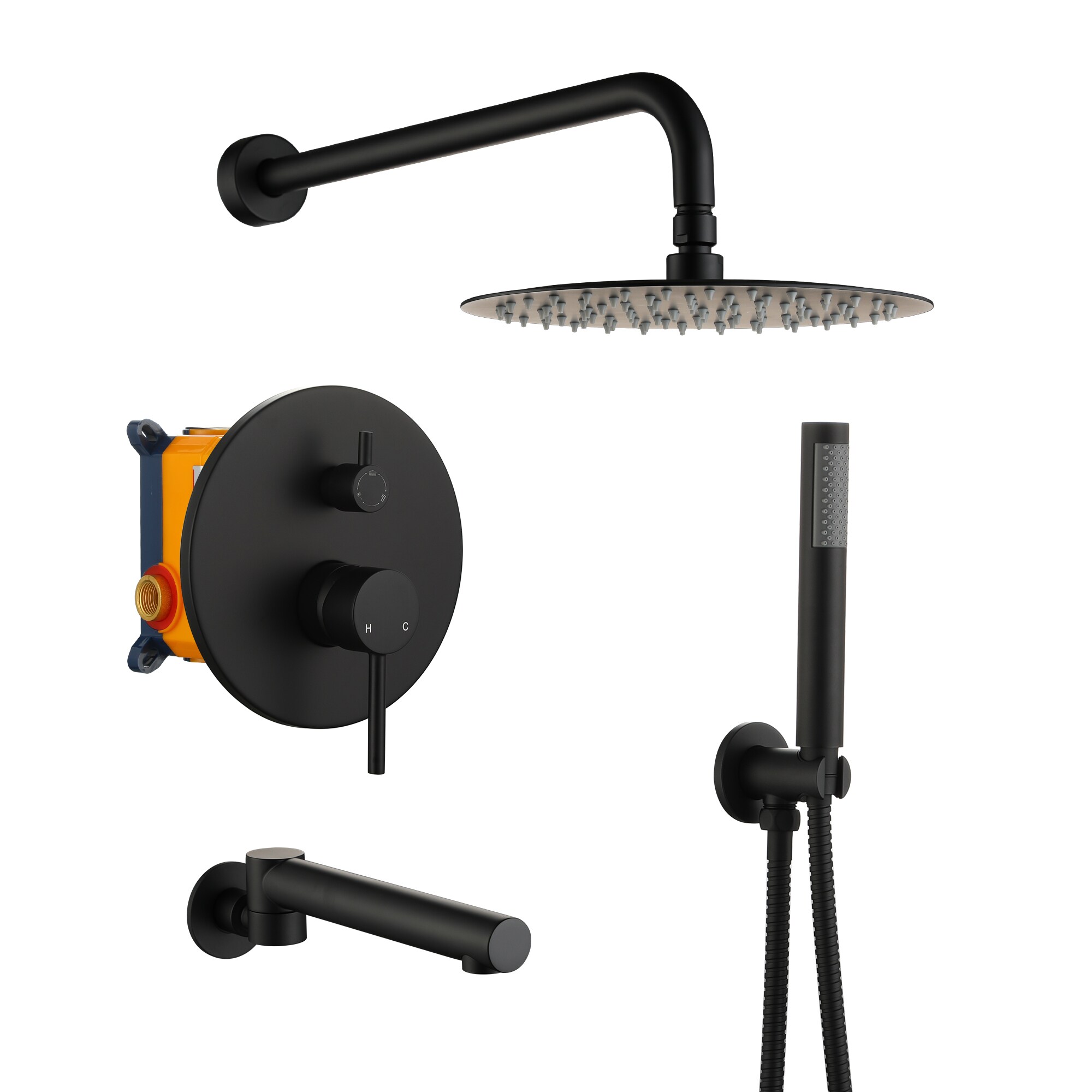 Clihome CHMS-12MB-A3808 Black 9.84-Inches Dual Head Built-In Shower Faucet System with 3-way Diverter ( Pressure-balanced Valve Included )