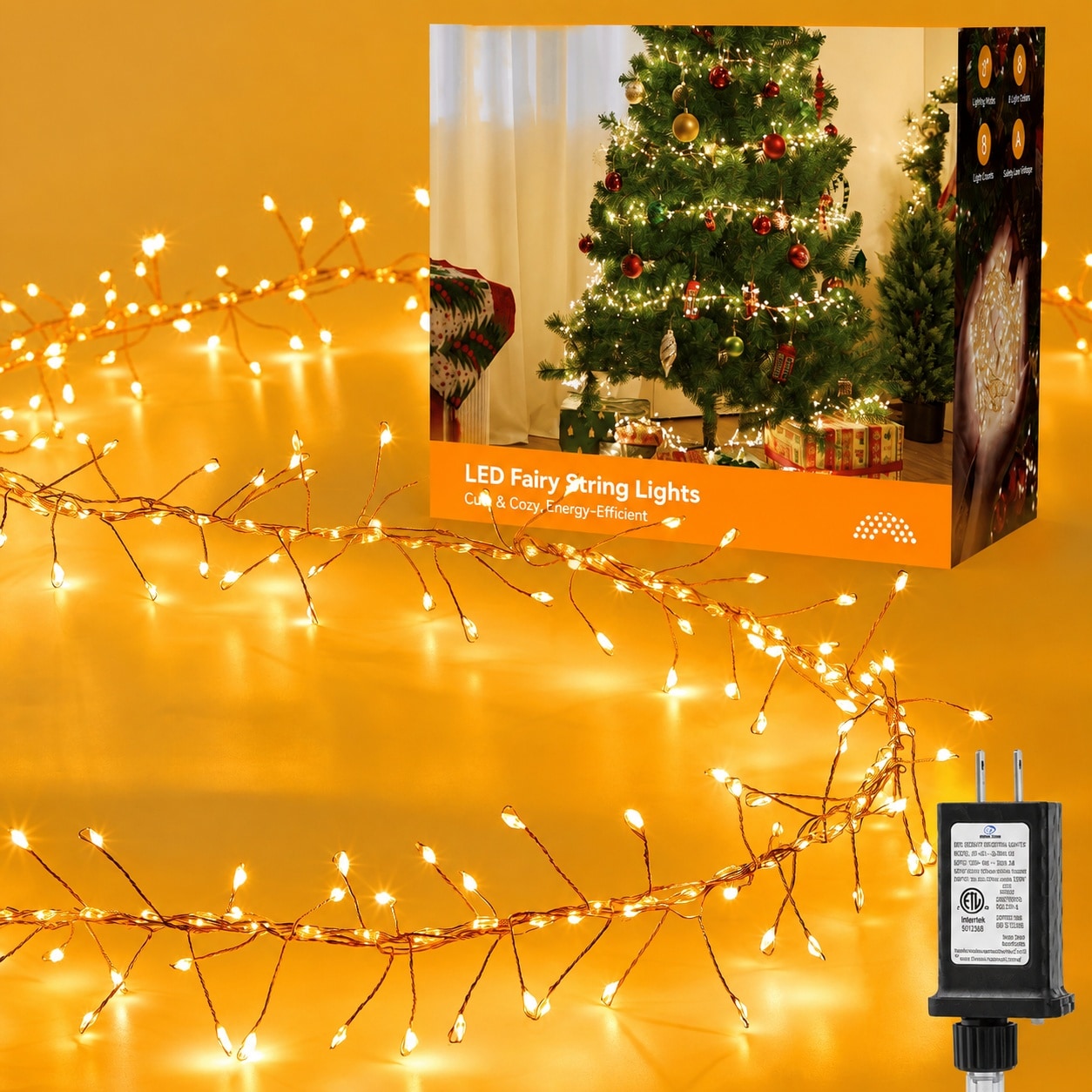 LAIFUCAM  Flowing Fairy Lights Plug in 14 Modes 10FT 388LED Twinkle Firecrackers String Lights Indoor Waterproof Warm White