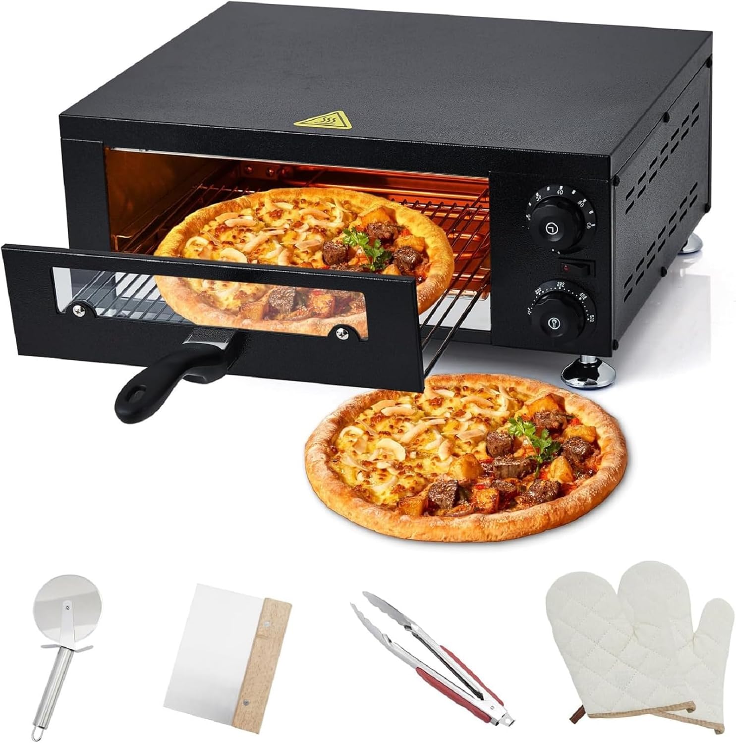 Qeetex PSKX-PHO-34KN5FLQ Heavy Duty 12 Inch Commercial Pizza Oven With Visual Window 1100w Stainless Steel Chamber Timer Countertop Electric Baking System For Fast Food Catering Mall Kiosk And Home Use