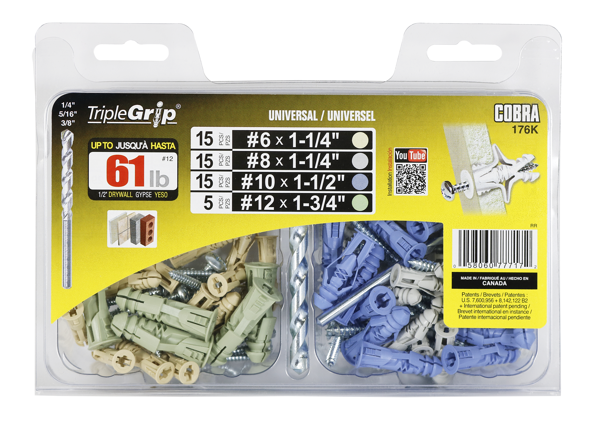 Cobra 77-lb Assorted Diameter x Assorted Length Multi-Purpose Anchors with Screws  Included (55-Pack) in the Anchors department at