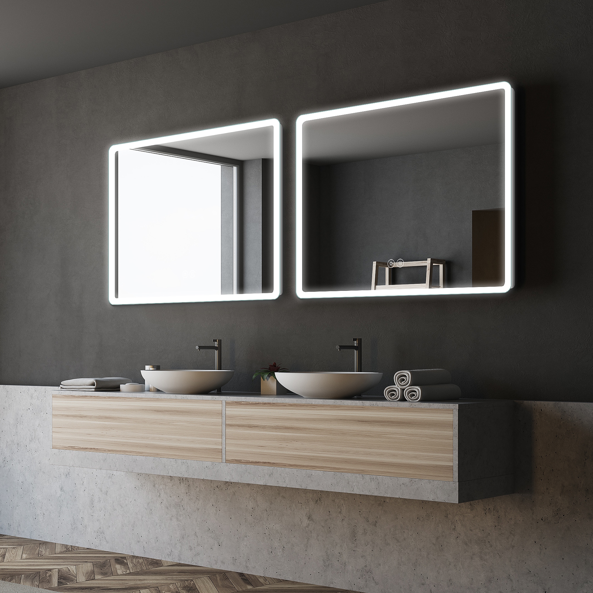 Dovelina LS-A-MR03058 31-Inches x 39-Inches Framed Frameless Rectangle Dimmable Lighted Fog Free Bathroom Vanity Mirror ( Black )