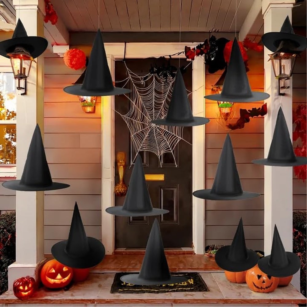 Afoxsos  Halloween Floating Witch Hats Hanging Witches Hats Black Wizard Hat Bulk for Women with 108 Feet Cord Halloween Decorations Accessories