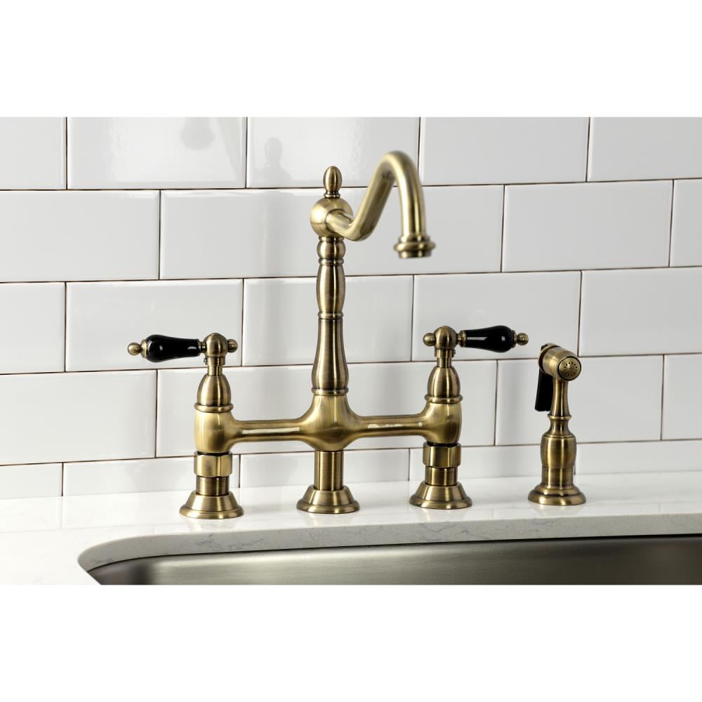 Kingston Brass Duchess Antique Brass Double Handle Bridge Kitchen ...