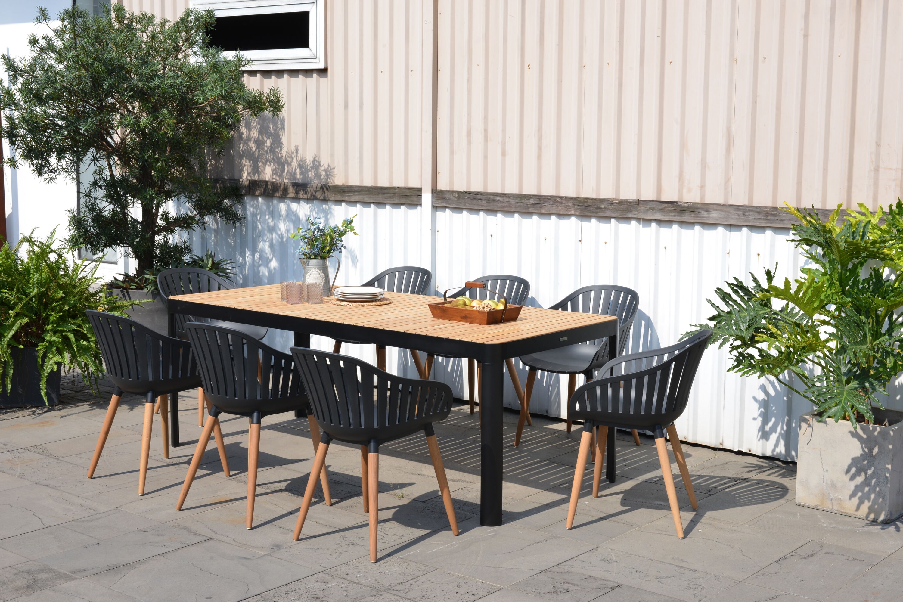 Amazonia PORTBK8CANARMBK Outdoor Patio 9 -Piece Patio Dining Set Wood Rectangle Table with 8