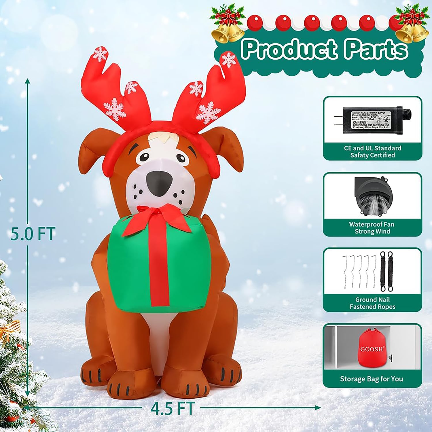 GOOSH 5-ft Lighted Dog Christmas Inflatable In The Christmas ...