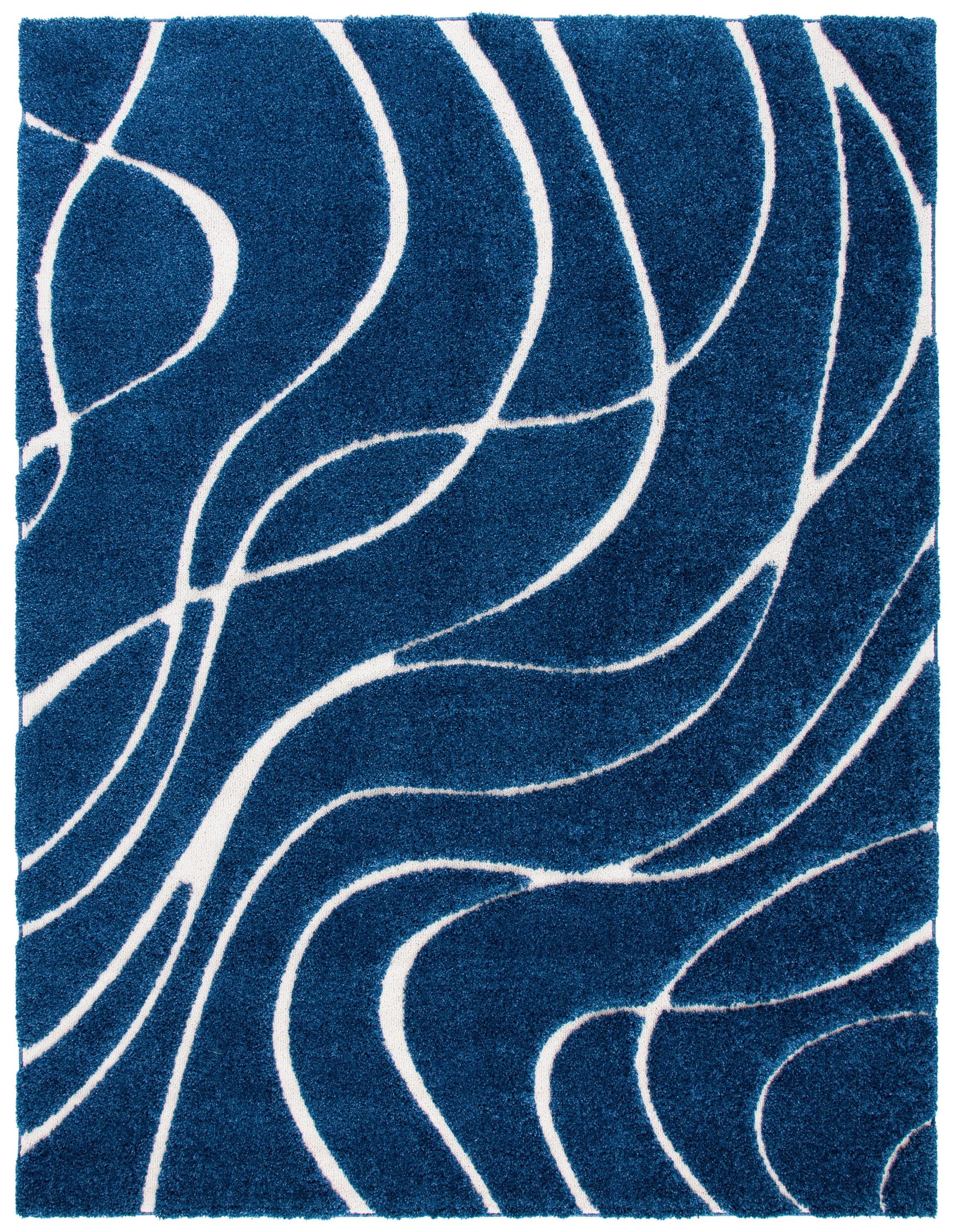 Navy and Ivory Rectangular Shag Area Rug