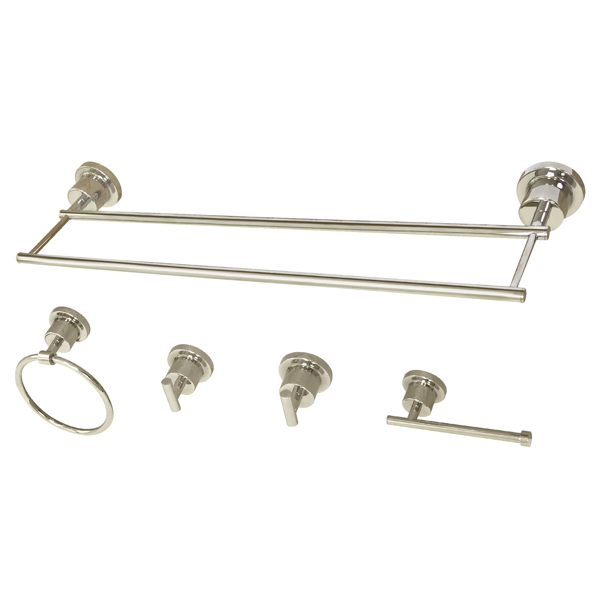 Kingston Brass WLBAH8213478PN 5 -Piece Concord Polished Nickel Decorative Bathroom Hardware Set Towel Bar, Toilet Paper Holder, Towel Ring ,Robe Hook Included