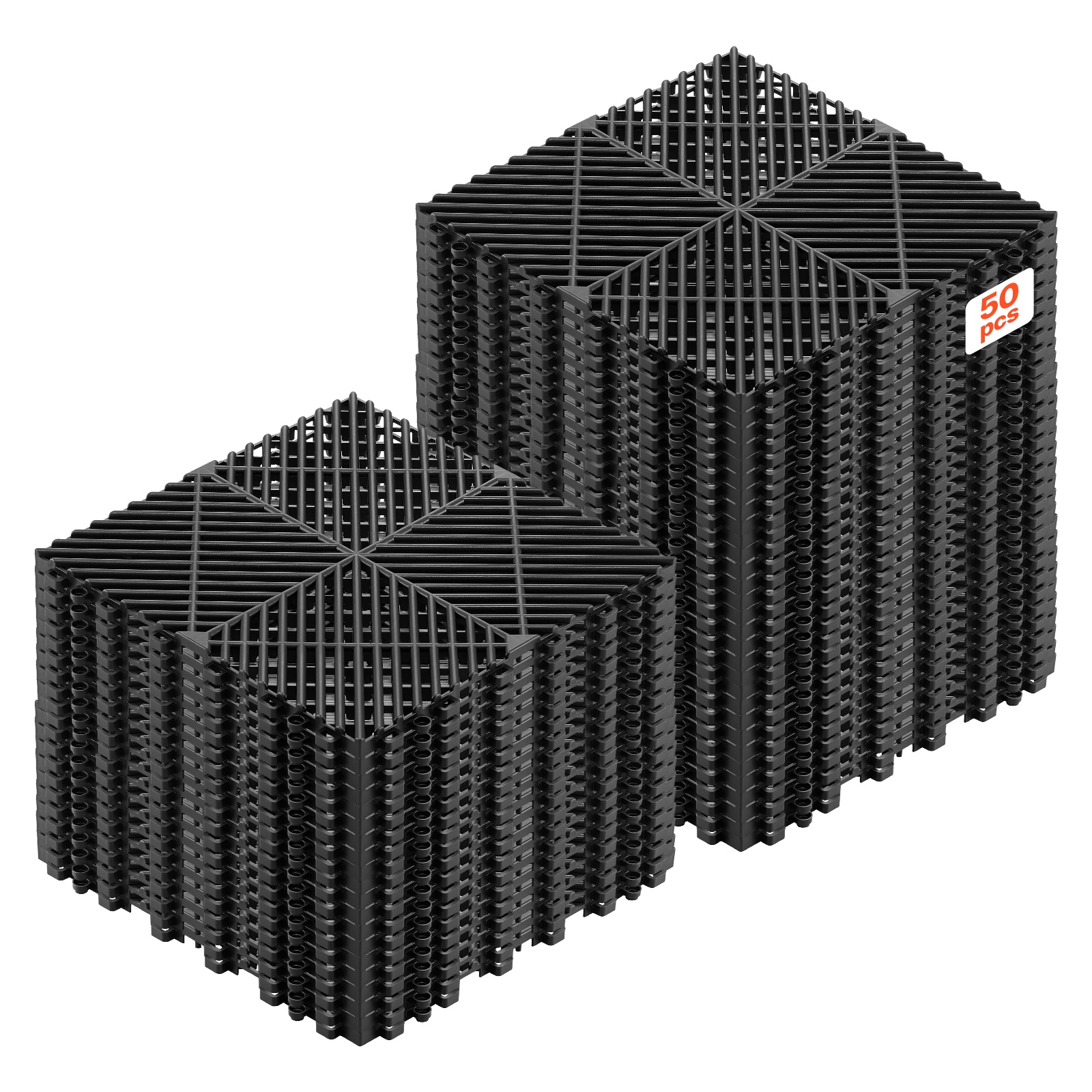 VEVOR Interlocking Drainage Mats 12in x 12in Modular Garage Flooring Tiles Non-Slip PP Drainage Floor Tiles Self-Draining Easy Installation for Bathroom Kitchen Pool and Outdoor Black 50 Pack