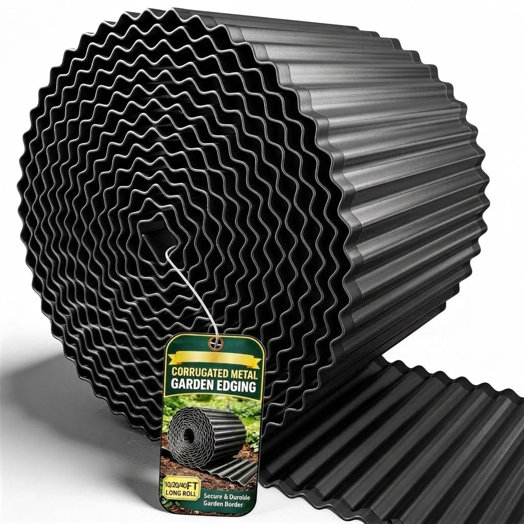 Phyfalip  1 Roll Corrugated Metal Garden Edging 6 in x 40 ft Black Weather Resistant Landscape Border for Lawns Flower Beds Paver Edging