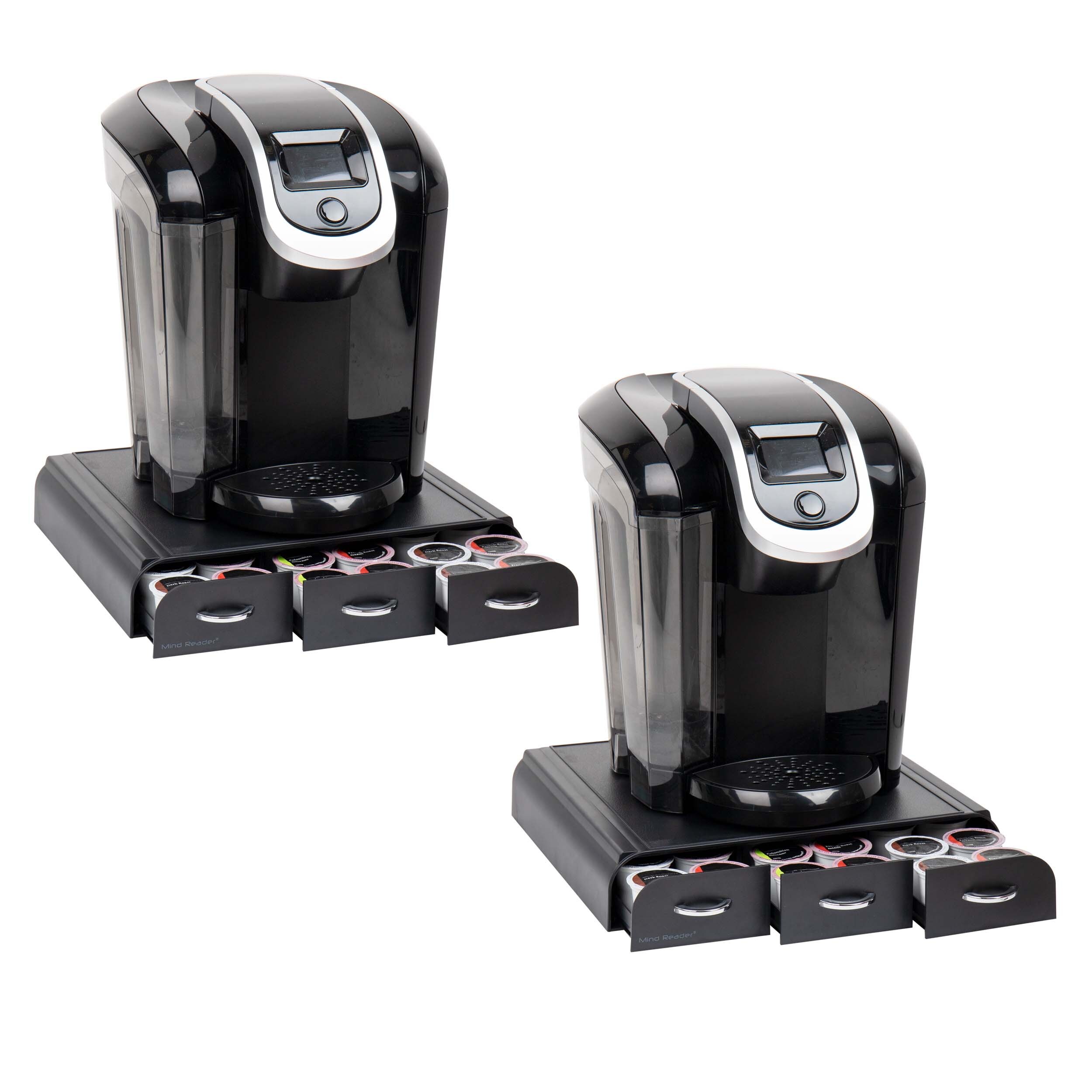 Mind Reader 2TRY3PC-BLK  Anchor Collection, 3-drawer Single Serve Coffee Pod Drawer, 36 Coffee Pod Capacity, Countertop Organizer, Coffee Machine Base, Set Of 2, Black