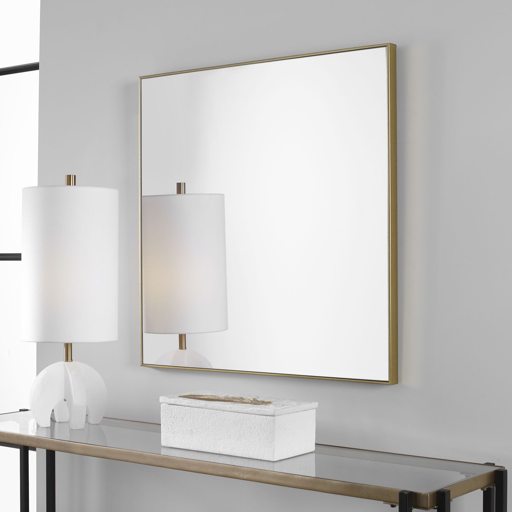 Commerce Street 09715 28.5-in W x 28.5-in H Square Brushed gold Framed Wall Mirror
