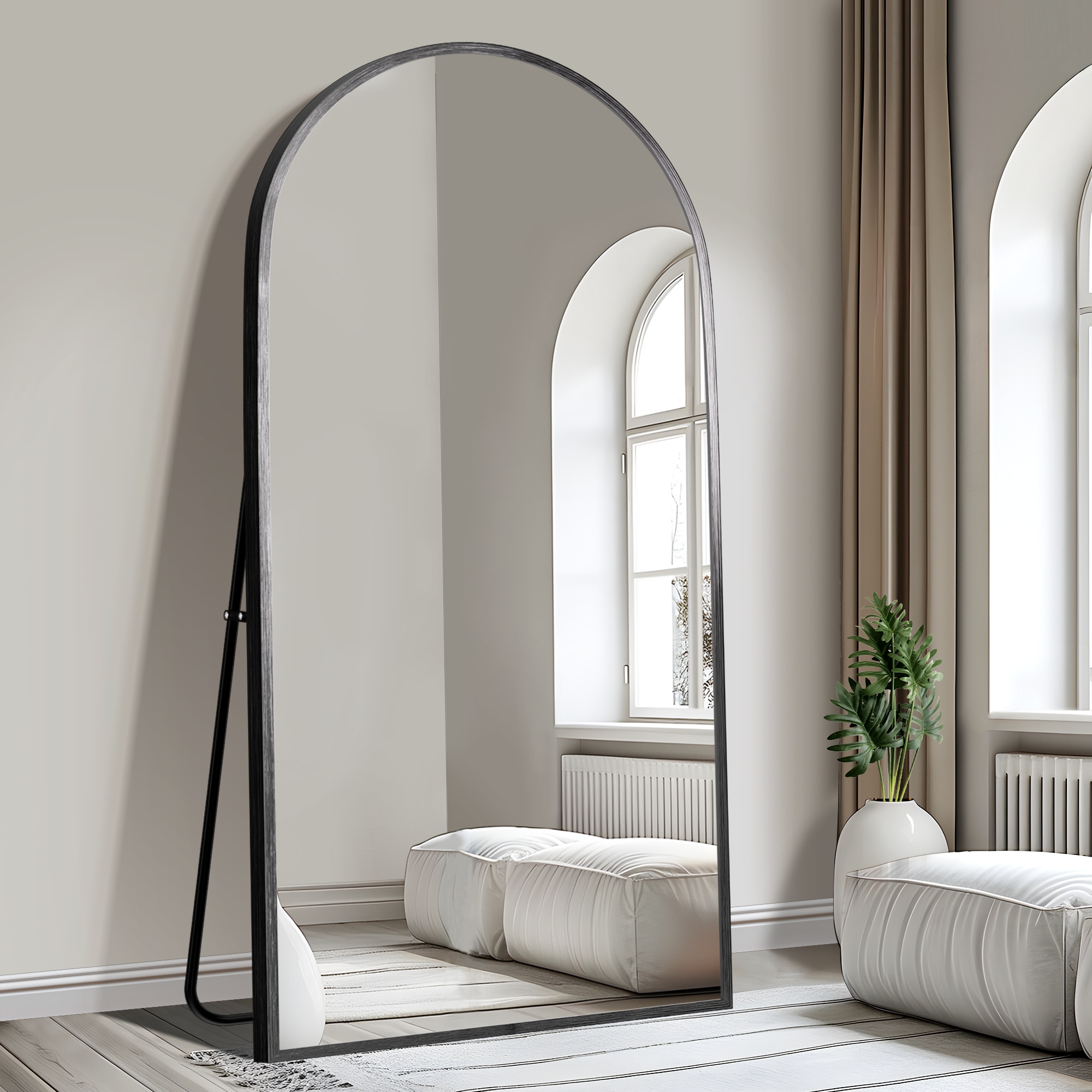 Dovelina 34-in W x 77-in H Arched Balck Framed Oversized Mirror Full Length Mirror