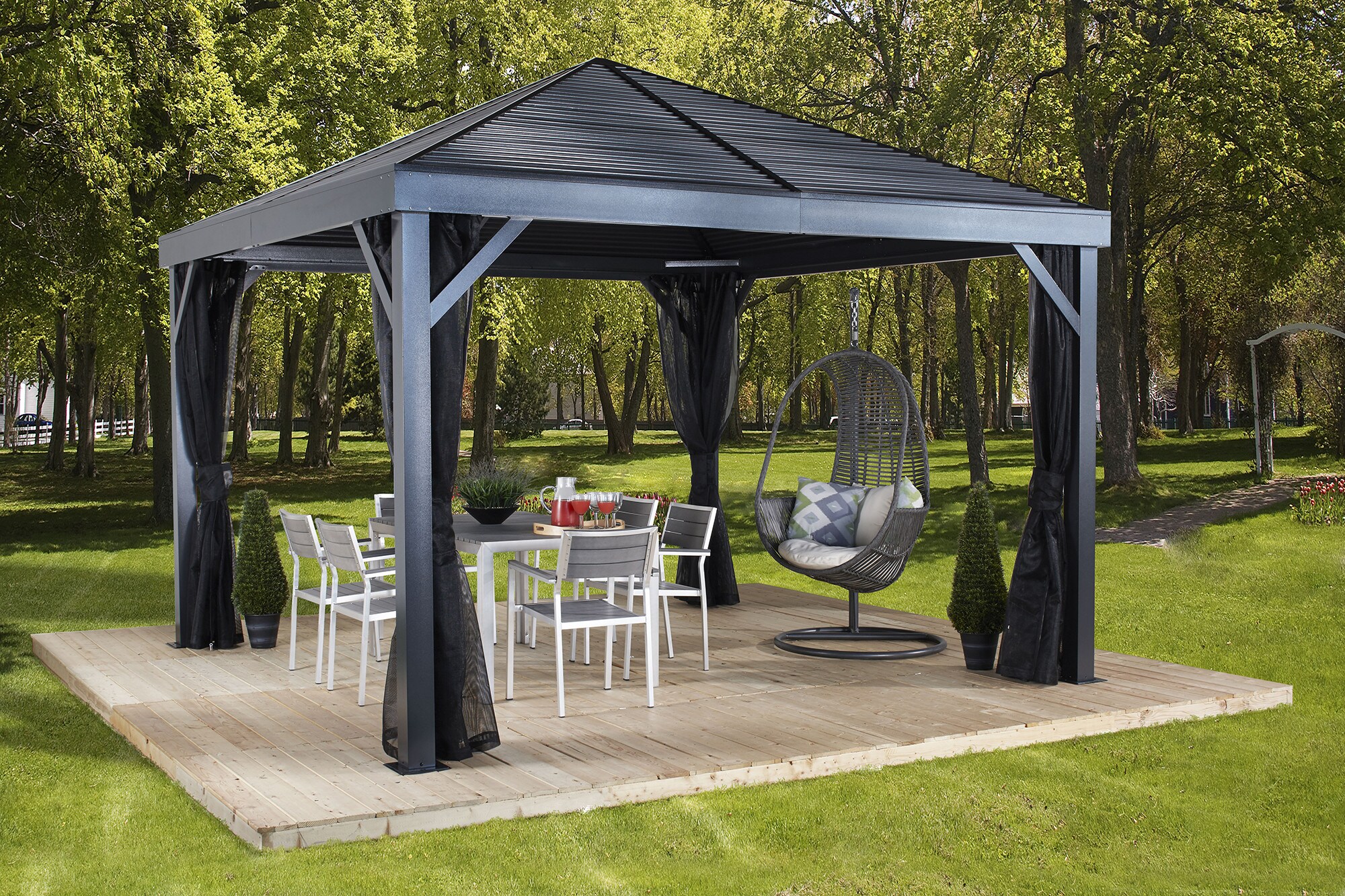 Sojag 12-ft x 12-ft South Beach Light Grey Metal Square Screened Gazebo in  the Gazebos department at