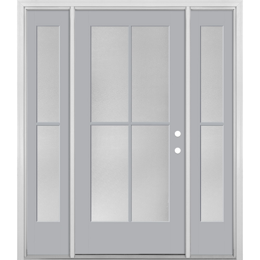 Masonite 1524251 60-in x 80-in x 4-9/16-in Fiberglass Full lite Right-hand inswing Infinity Gray Painted Prehung Front Door with Sidelights with Brickmould Insulating core