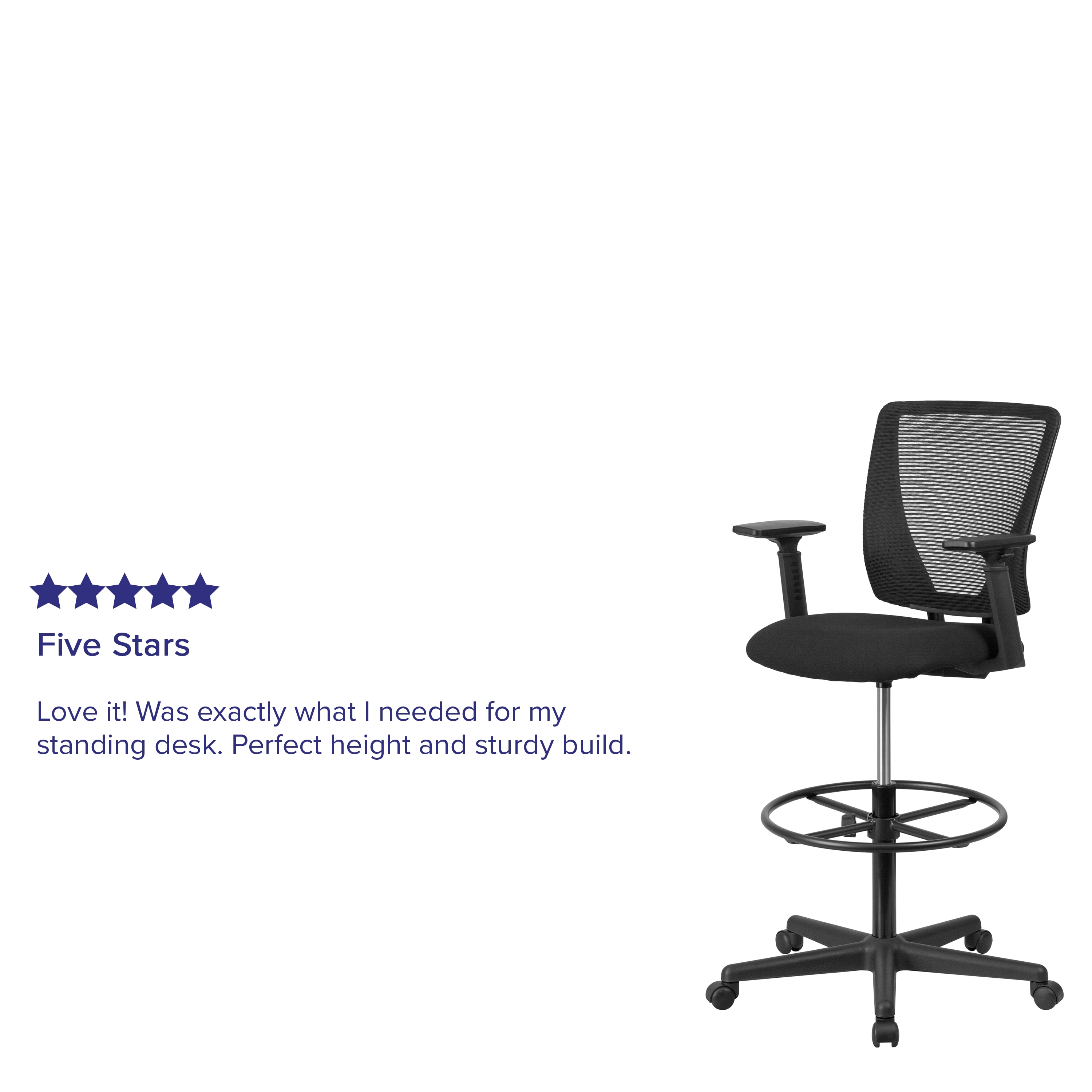 ErgoFlex Mid-Back Mesh Drafting Chair with Adjustable Arms and Black Fabric Seat