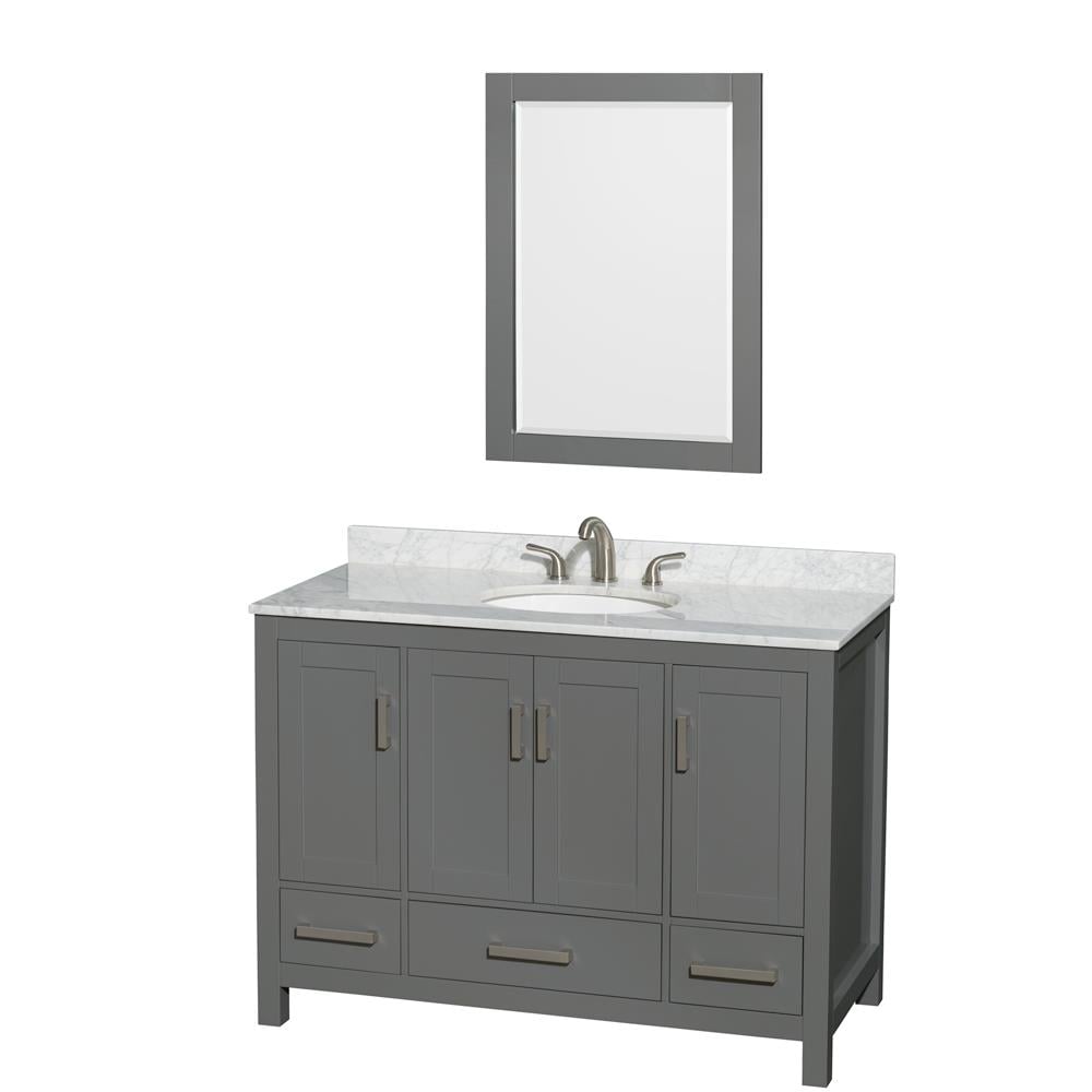 Wyndham Collection WCS141448SKGCMUNOM24 Sheffield 48.0-in Dark Gray Undermount Single sink Bathroom Vanity with White Carrara Marble Natural marble Top (Mirror Included)