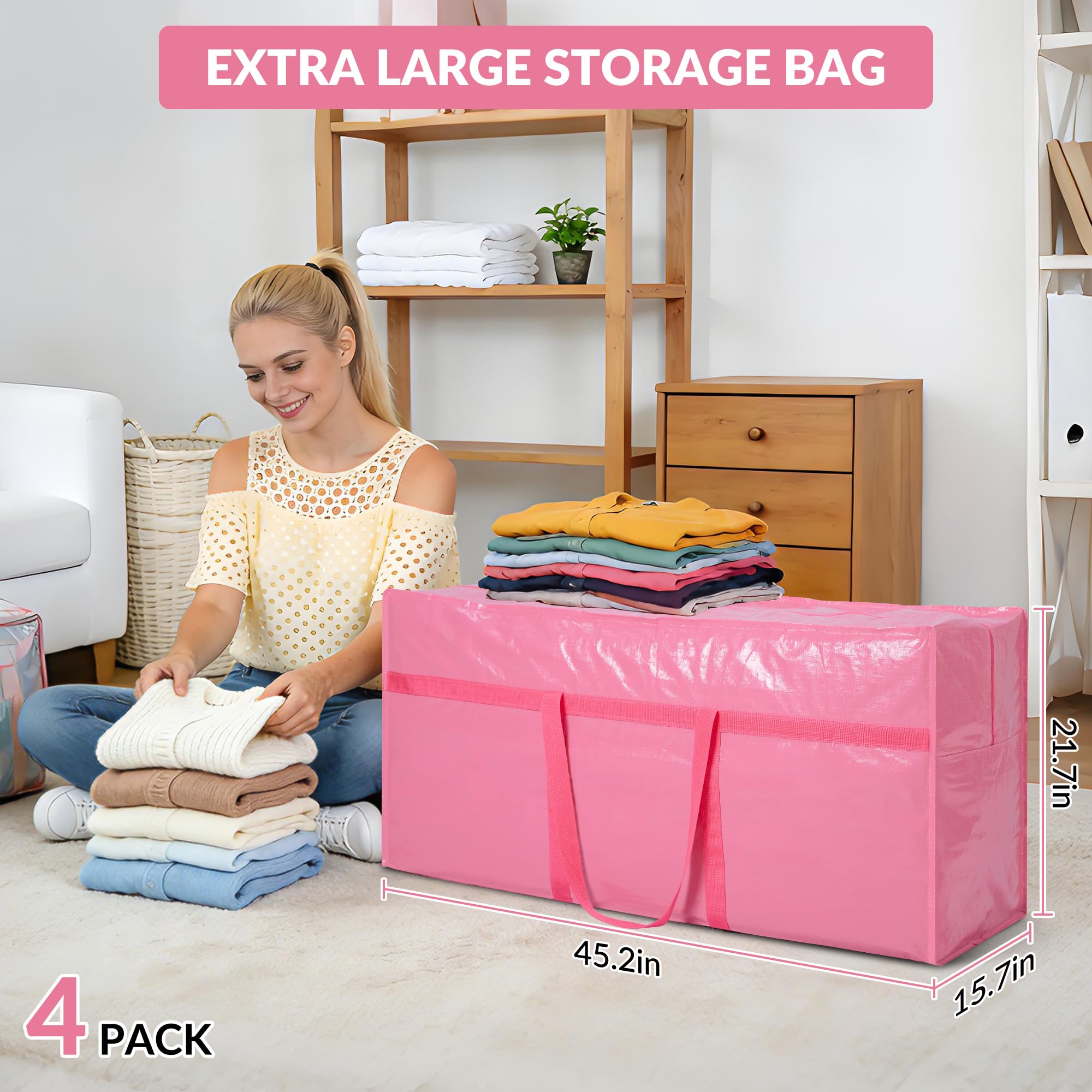 GarveeLife 4 Pack Extra Large Pink Moving Bags Heavy Duty PE Storage ...