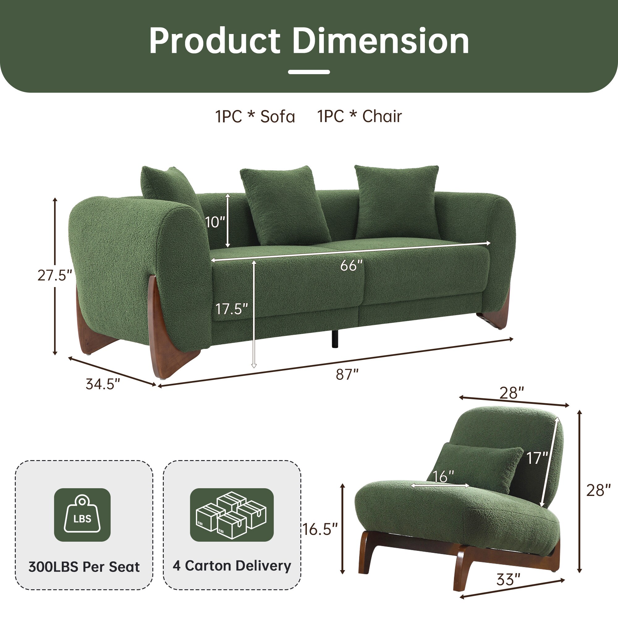 FARATI CLOUD-1+3-GREEN Living-Room-Sets - View #2