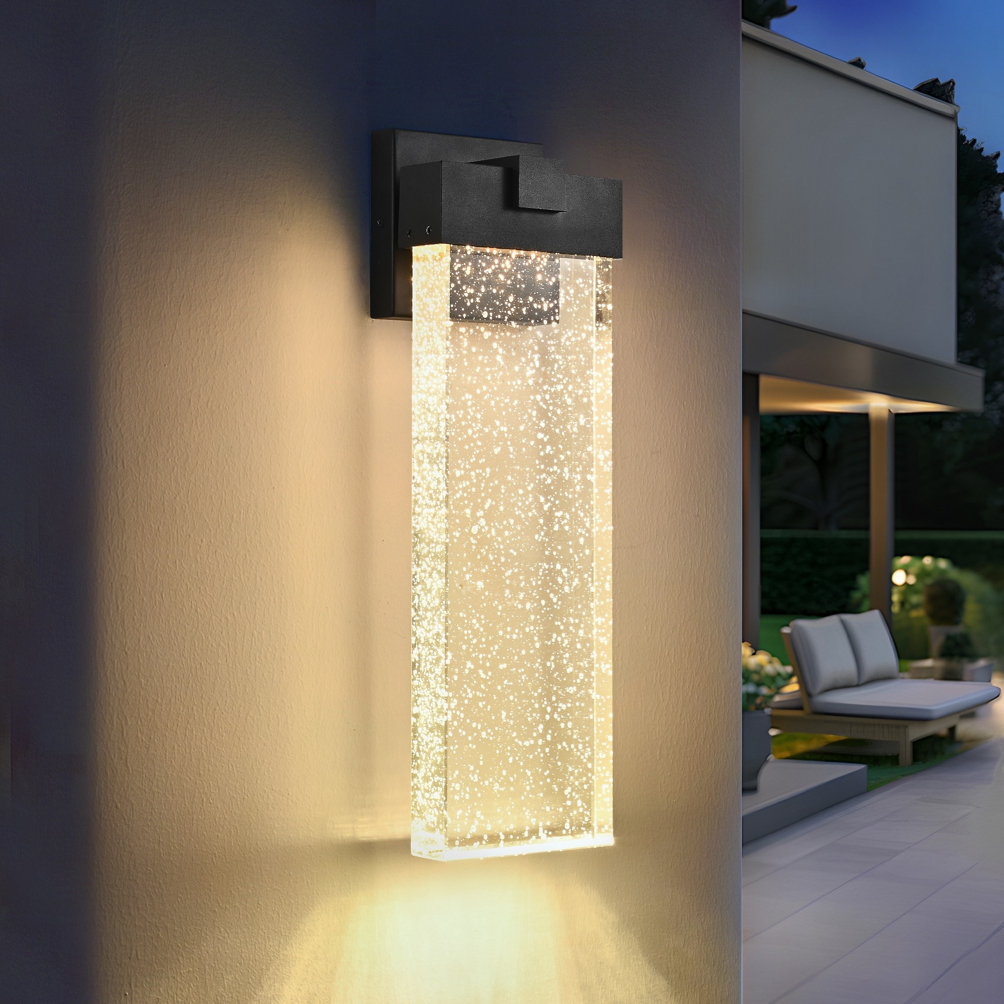 HyperDrop Cart 18-in 12W Modern Black Aluminum Outdoor Wall Light Fixture Weatherproof LED Up and Down Sconce Bubble Crystal for Porch Patio