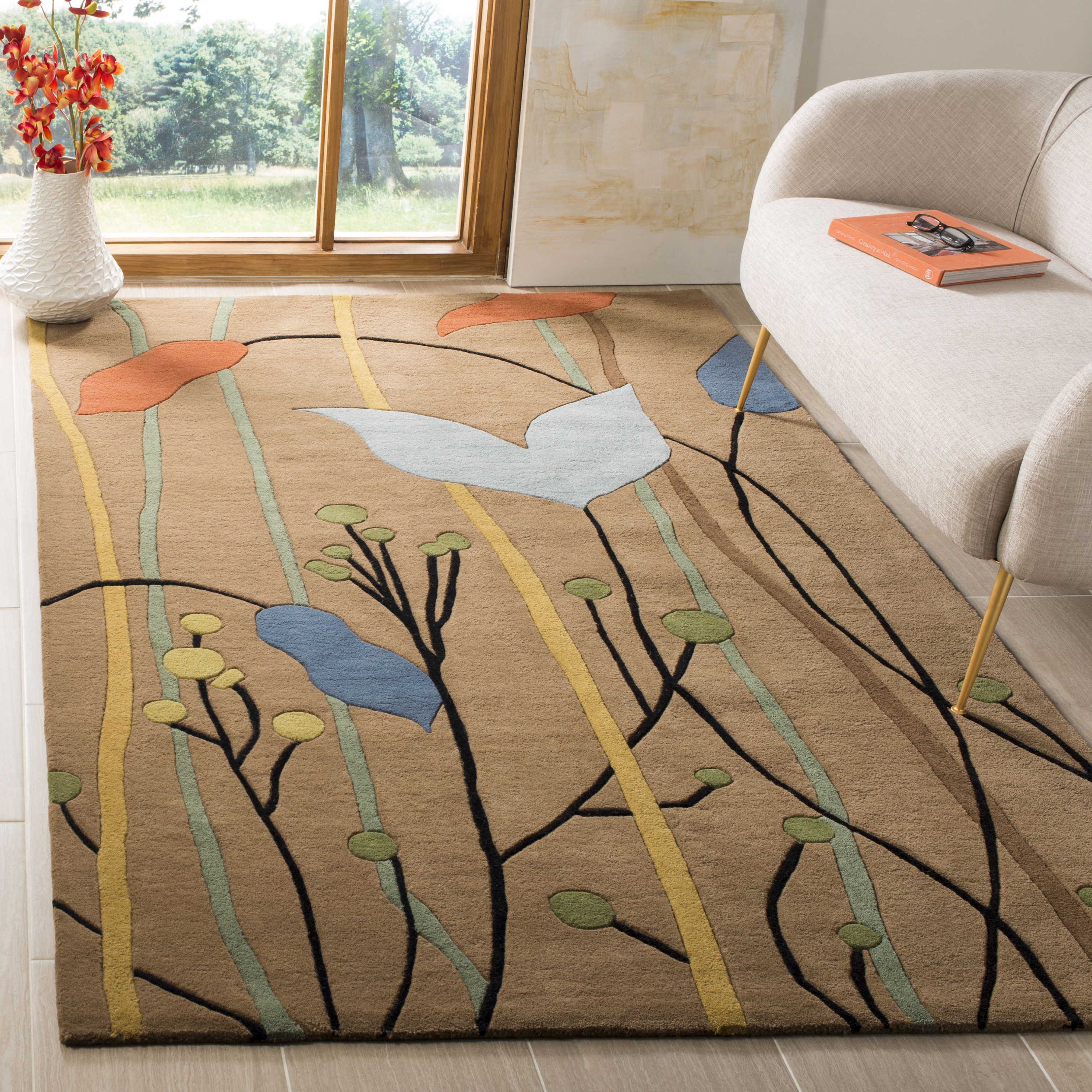 Safavieh SOH746B-2 Soho Ubax 2 x 3 (ft) Tufted Wool Brown/Multi Rectangular Indoor Floral/Botanical Farmhouse/Cottage Throw rug