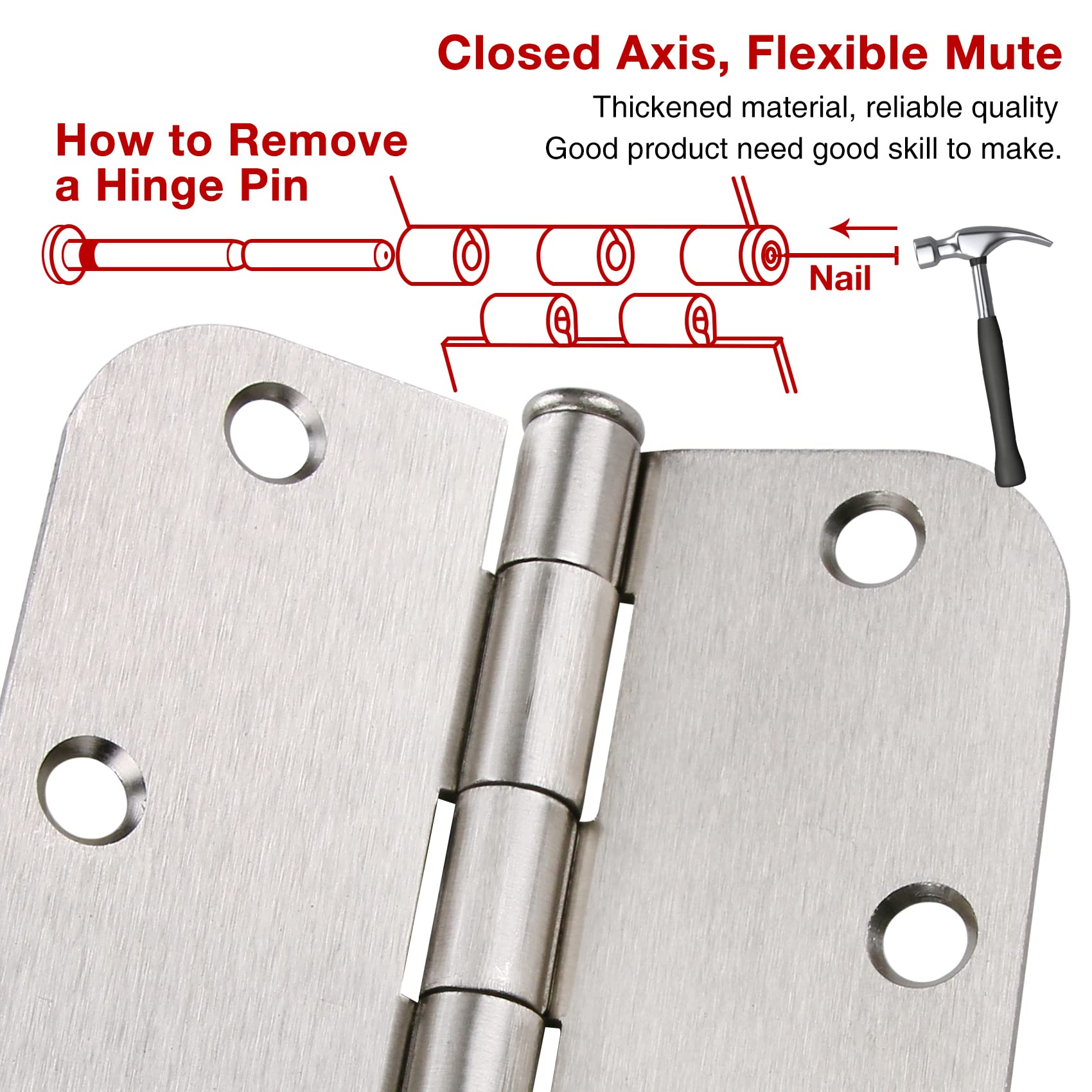 Oyezvary Door Hinge 3 1/2 Inch 18 Pack Satin Brushed Nickel Rounded ...