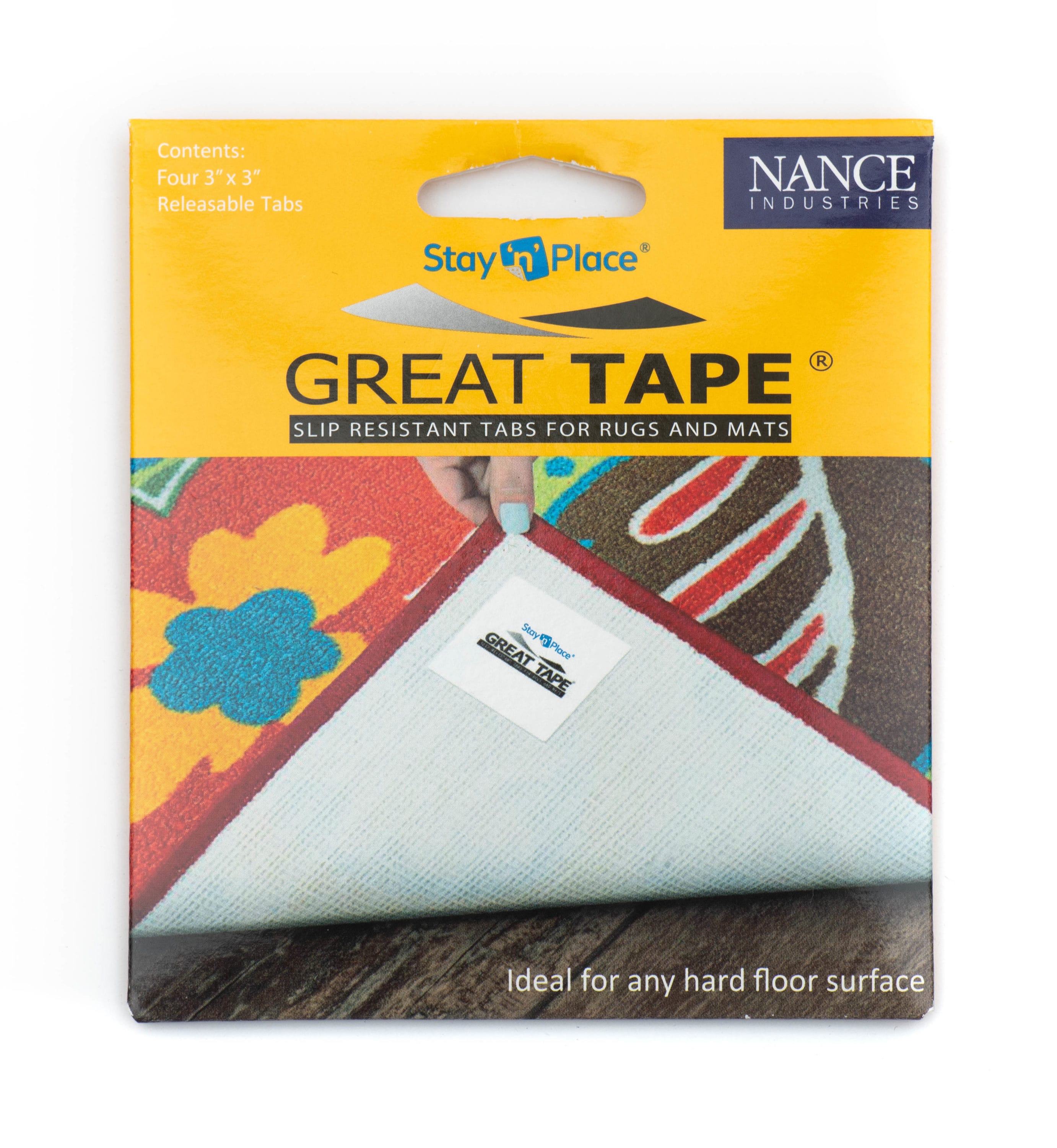 Stay 'n' Place 4 pack Skid-Resistant Non Slip 3" x 3" Tabs Rug Gripper Mat Tape 