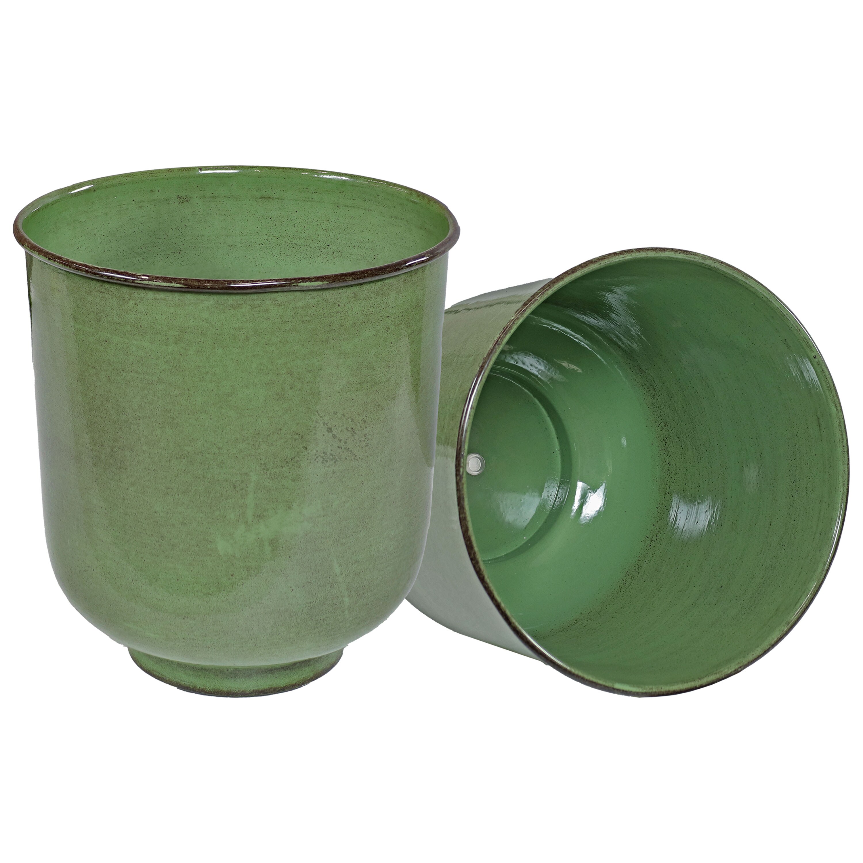 Vivian Jade Glaze 11" Metal Indoor/Outdoor Planter Set