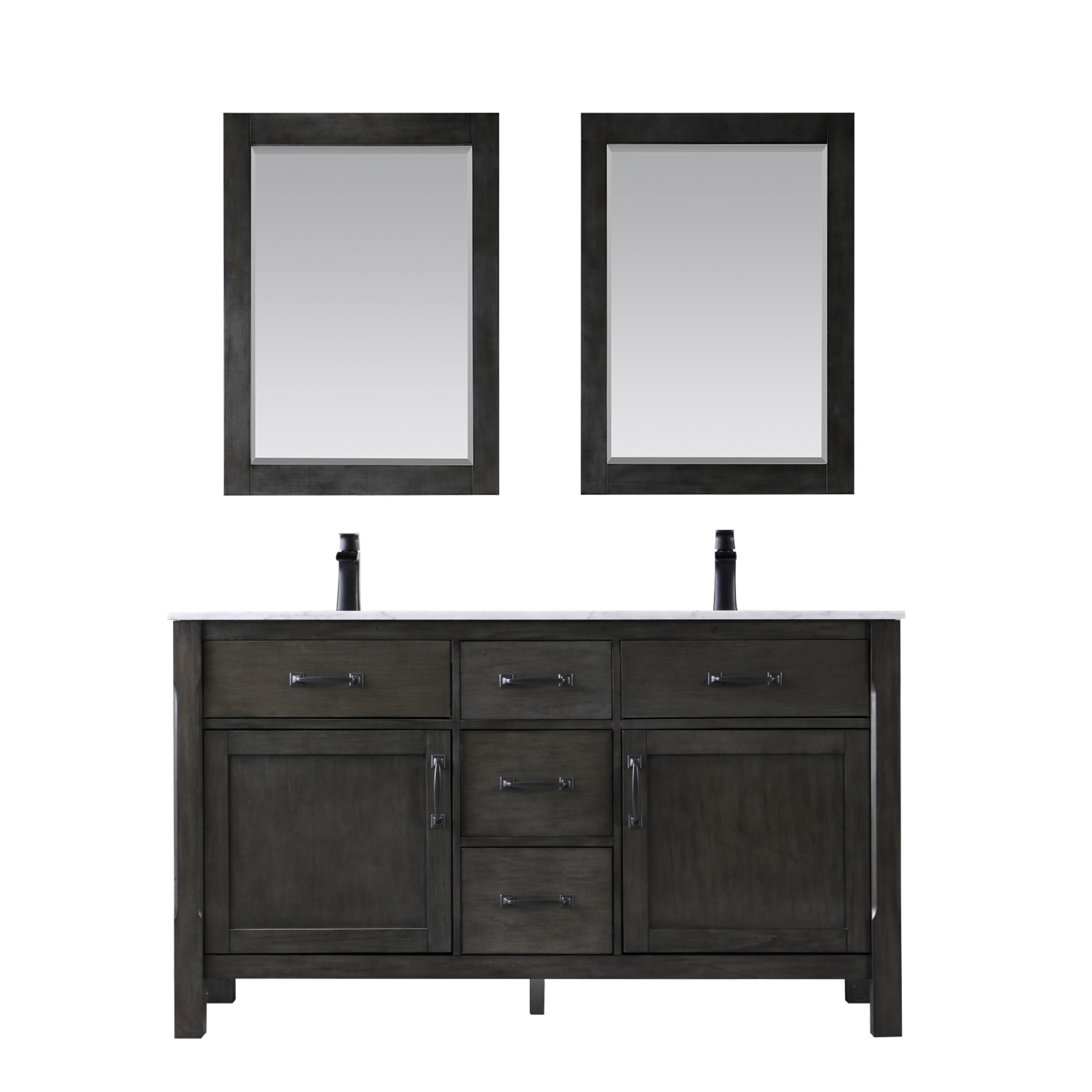 Altair 535060-RL-CA Maribella 60-in Rust Black Undermount Double sink Bathroom Vanity with Carrara White Marble Top (Mirror Included)