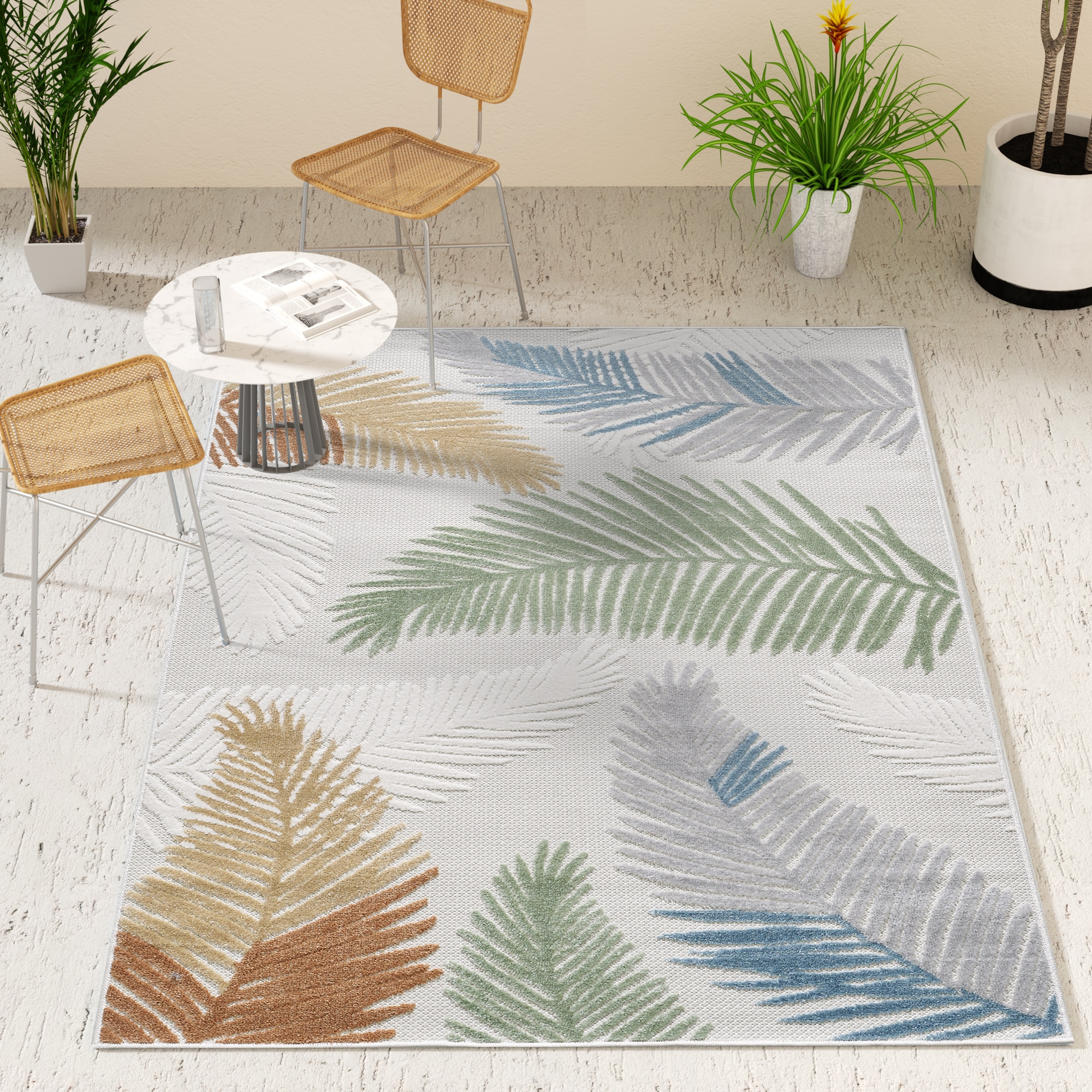 Maxax TO5002 Deco Oasis 4 x 6 (ft) Flatweave Polypropylene Natural Rectangular Indoor/Outdoor Floral/Botanical French Country Machine washable Area rug