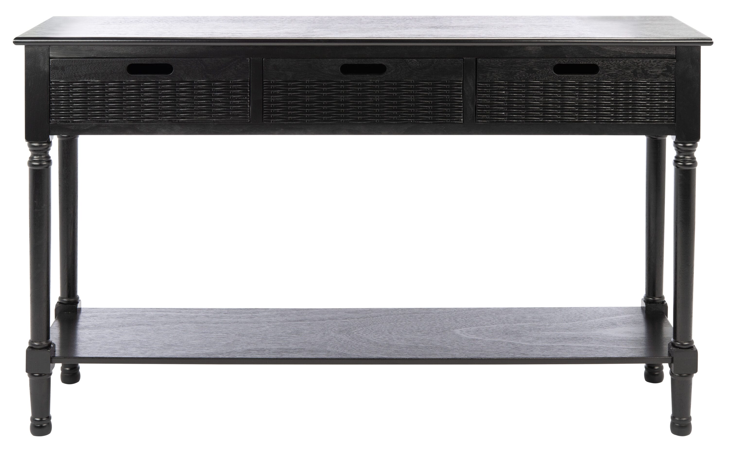Farmhouse Chic Black Wood & Metal 3-Drawer Console Table