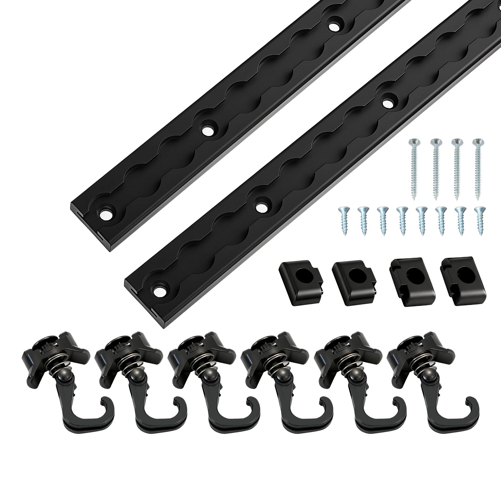 KIWDZFU  2Pcs 12 L Track Rail Black 1ft Aluminum Alloy L Track Rail with Hooks with End Caps for Securing Motorcycles Trailers ATVs Dirt Bikes