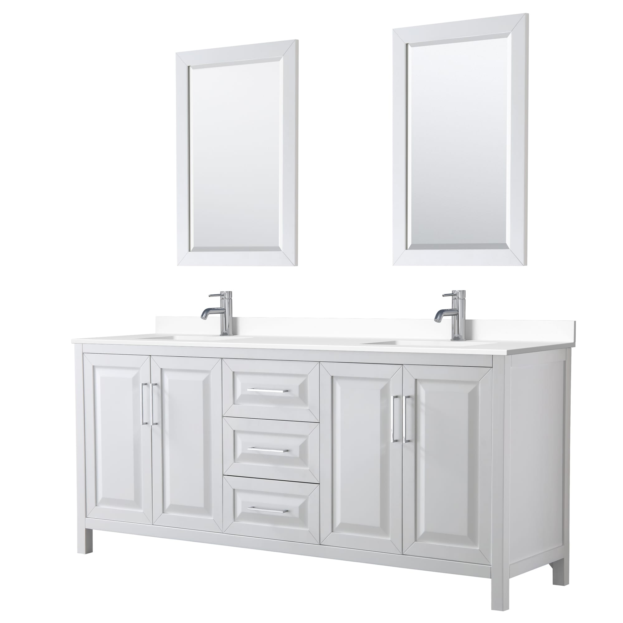 Wyndham Collection WCV252580DWHWCUNSM24 Daria 80-in White with Polished Chrome Trim Undermount Double sink Bathroom Vanity with White Cultured Marble Cultured marble Top (Mirror Included)