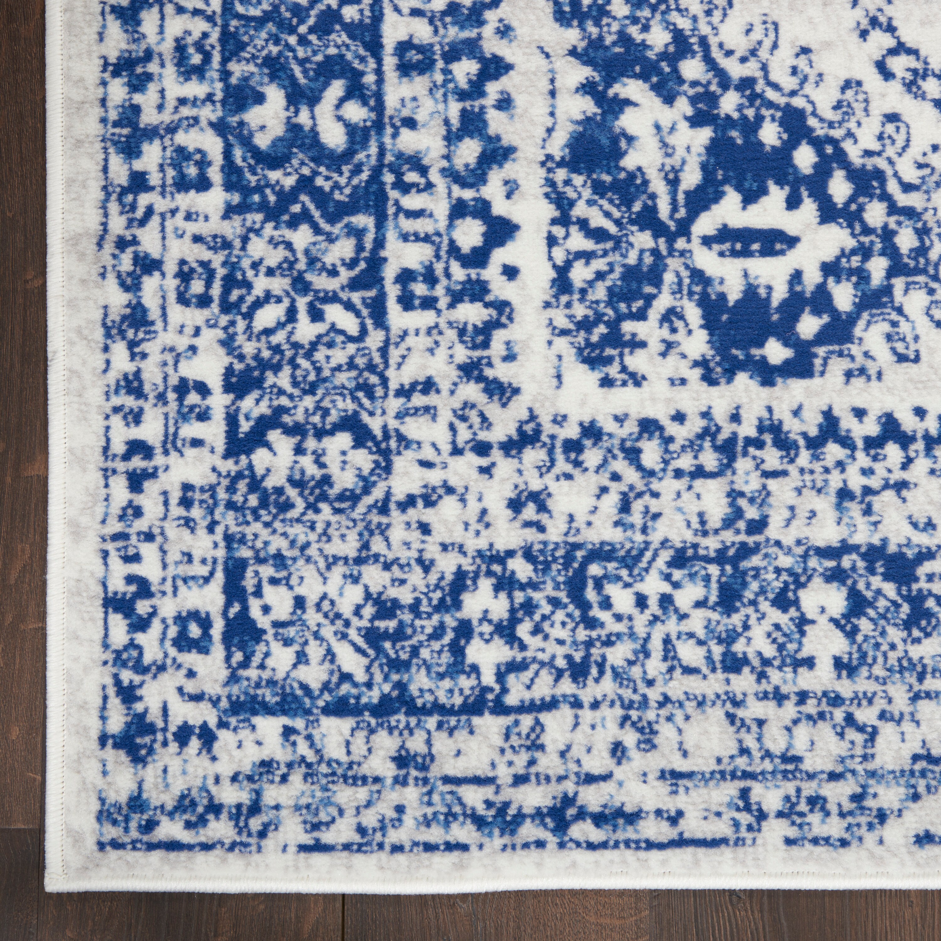 Ivory and Navy Geometric Flat Woven Runner Rug