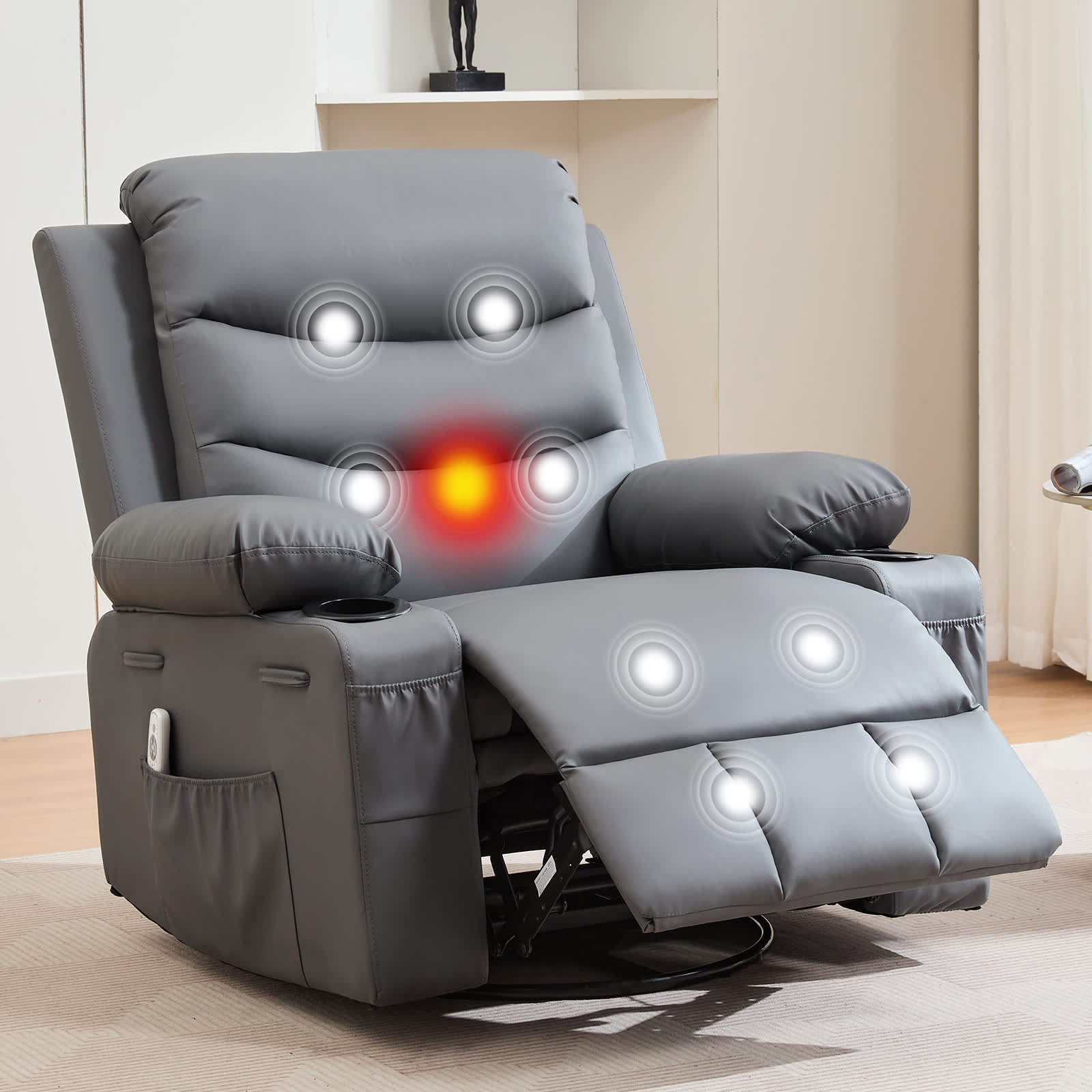 Qeetex SUN-PHK-34BY9DFN Swivel Rocker Recliner Chair with Massage and Heat Oversized Reclining Sofa with 360° Swivel Side
