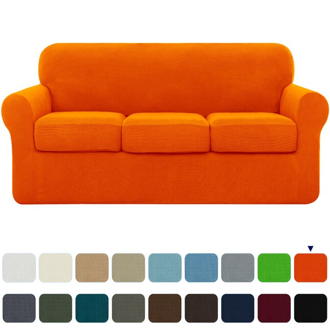 Subrtex Textured Grid Orange Jacquard, Orange Sofa Slipcover