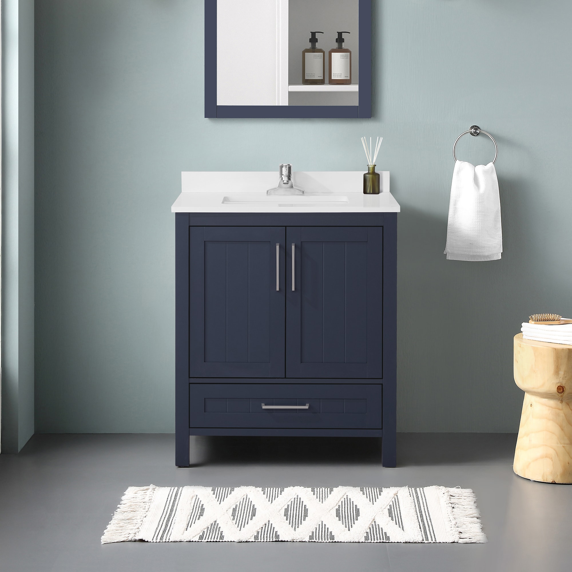 Darwin 30-in Midnight Blue Undermount Single Sink Bathroom Vanity with White Engineered Stone Top Marble | - OVE Decors 15VVAR-DARW30-045
