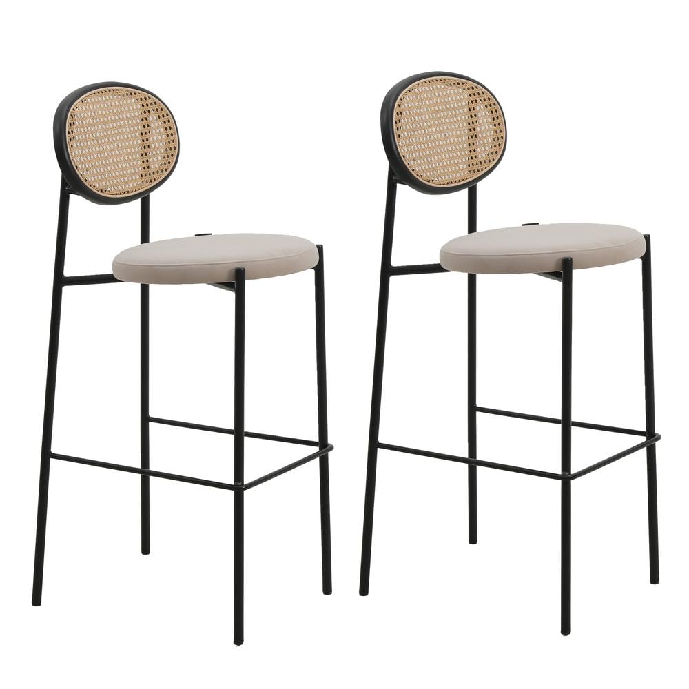 Leisuremod BG3465910 Euston Modern Wicker Bar Stool With Black Steel Frame Set of 2