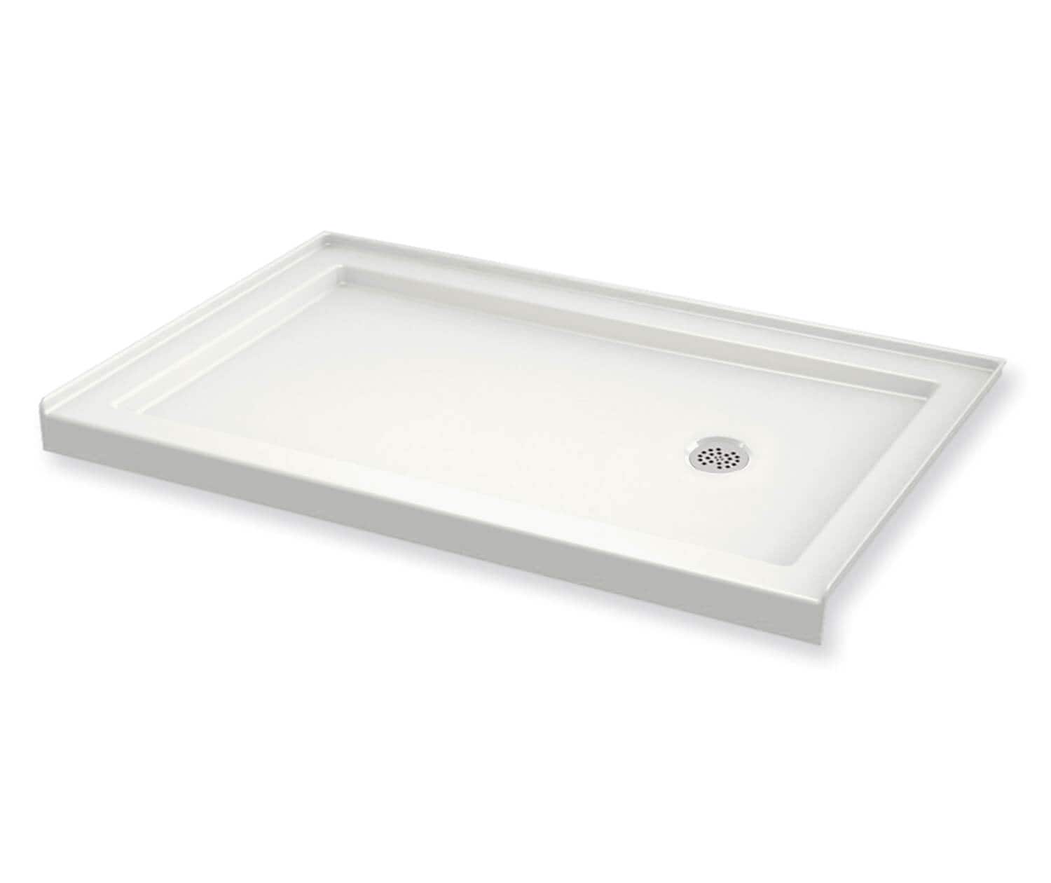 MAAX 410004-R-501-001 B3Round 29.88-in W x 59.88-in L White Rectangle Shower Pan Base with 3-in H Threshold (Right Drain)