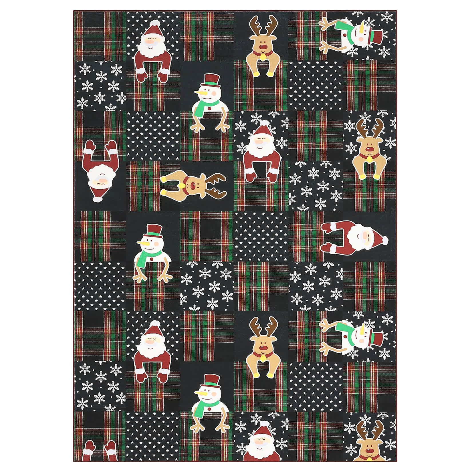 Qeetex SUNNY-PHK-35UE8PUR 8 x 10 ft Black Christmas Living Room Bedroom Dining Room Cute Snowman Santa Claus Reindeer Print Winter Holiday Modern Machine Washable Rectangular Area Rug