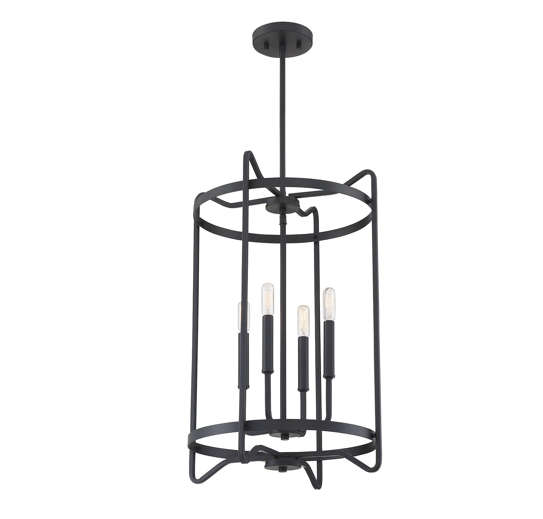 Transitional Matte Black 4-Light Adjustable Foyer Chandelier