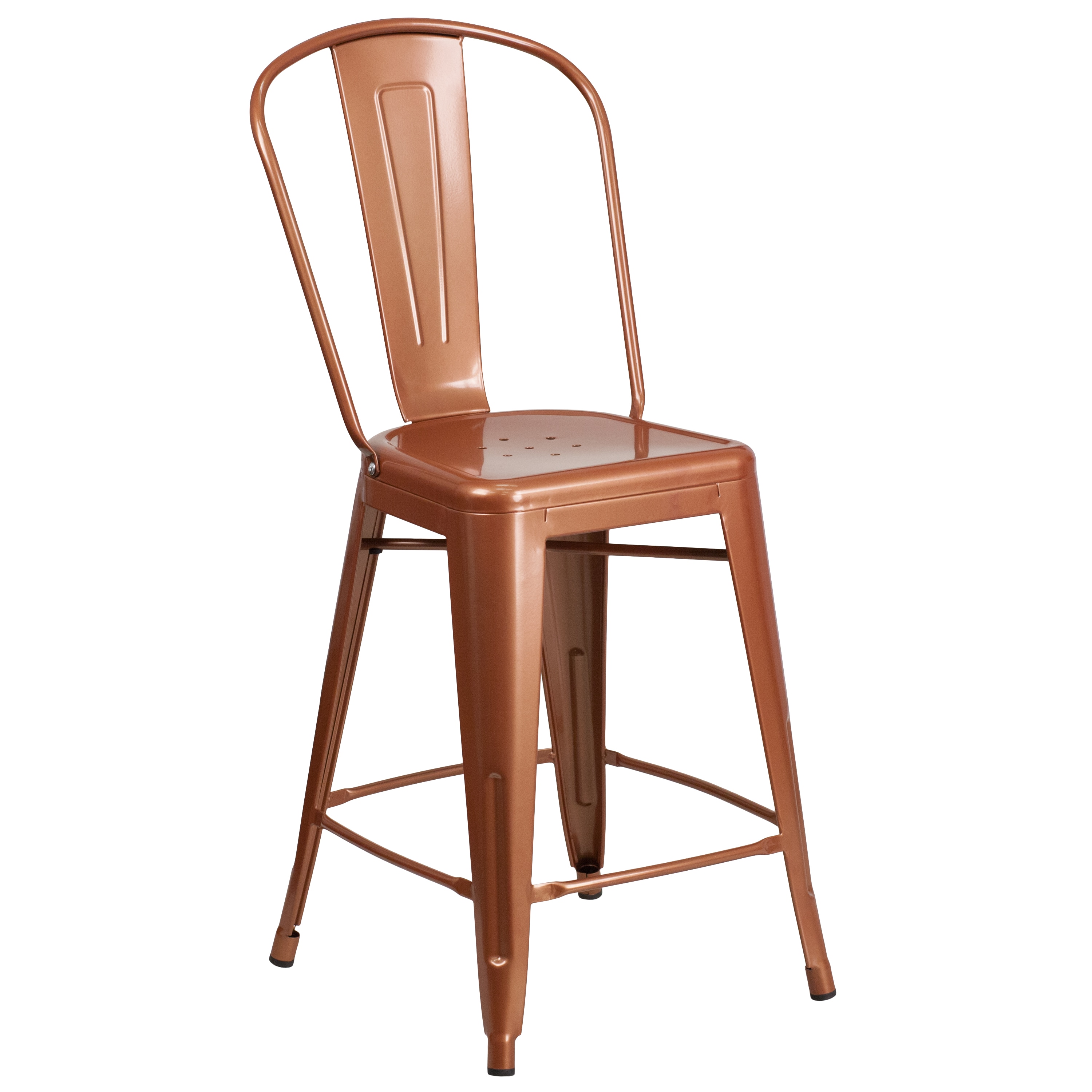 Flash Furniture 889142049630 Copper 24.0-Inches H Counter height Square seat Stackable Metal Bar Stool and Back