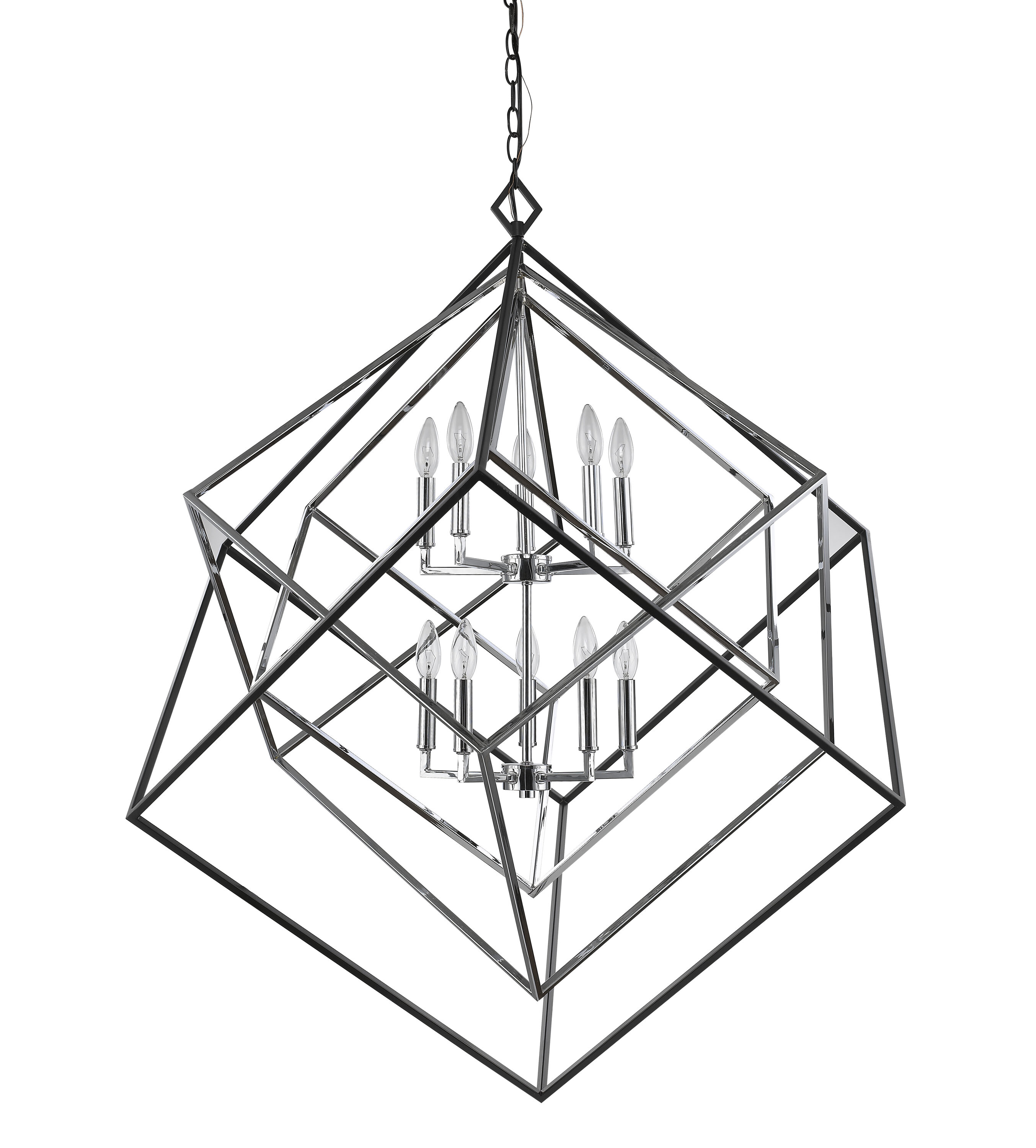 Euclid Chrome and Matte Black Geometric 10-Light Chandelier