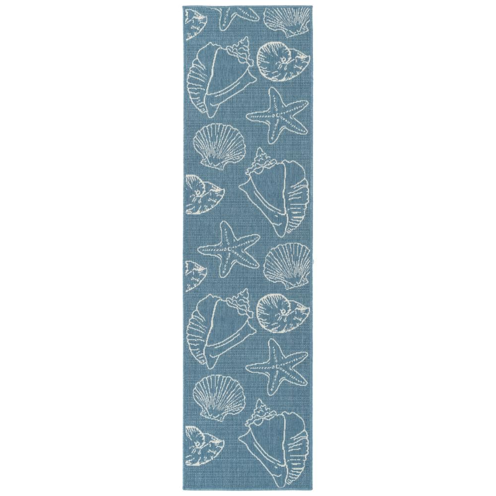 Kaleen Amalie 2 X 8 (ft) Lt. Blue Indoor/Outdoor Animal Print Coastal ...