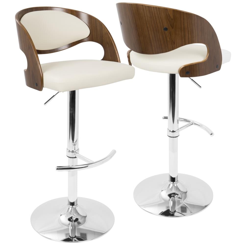 LumiSource BS-JY-PN WL+CR Pino Walnut, Cream 42.5-in H Tall Upholstered Swivel Metal Bar Stool