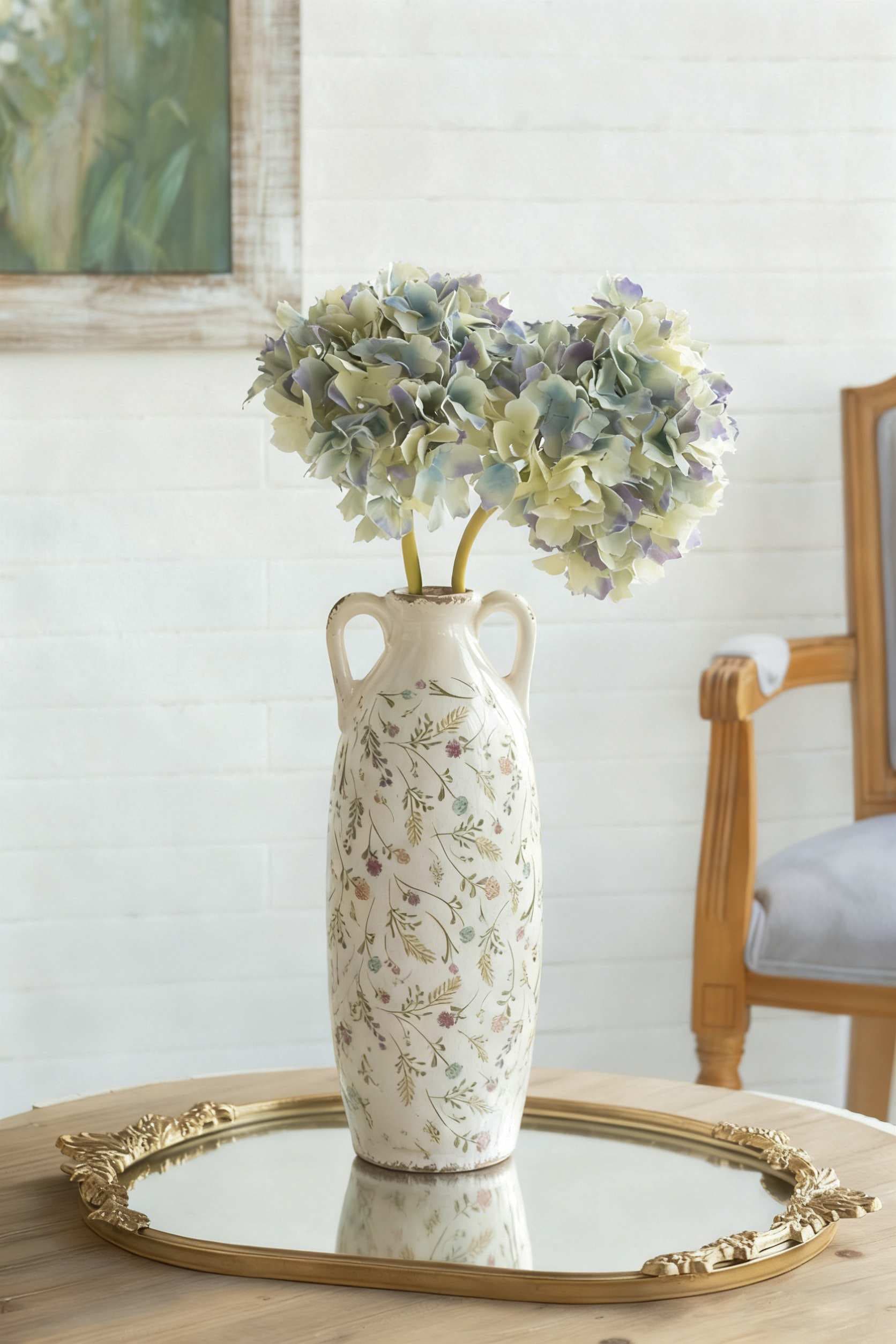 Vynxaria  6x6x16 Inch Decorative Ceramic Amphora Vase Multi Colored Floral Motifs Nature Inspired Home Decor Mantel Table Dresser
