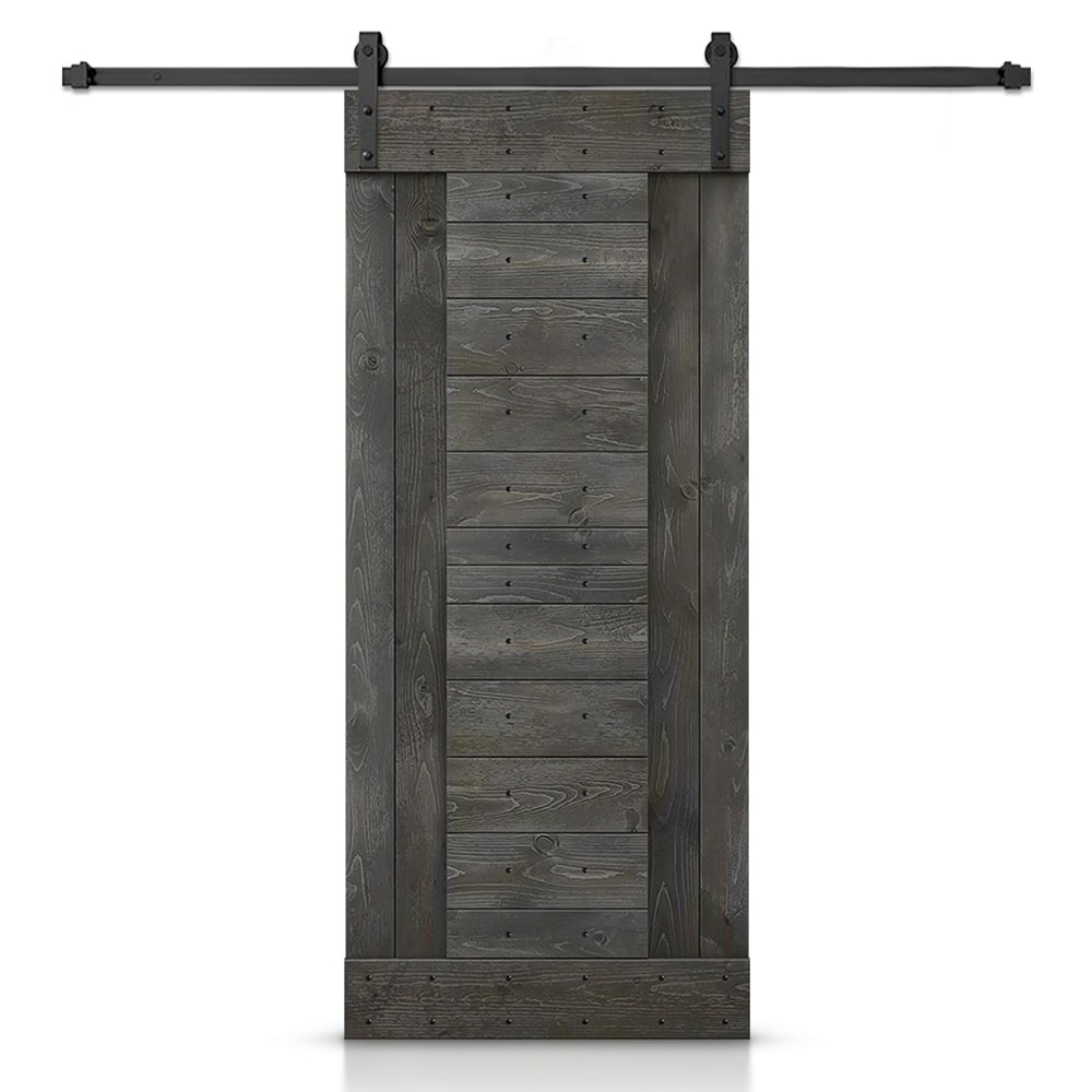 CALHOME SMK-72+DIY-N3-36CG 36-in x 84-in Carbon Gray Pine Wood Solid core Single Barn Door (Hardware Included)