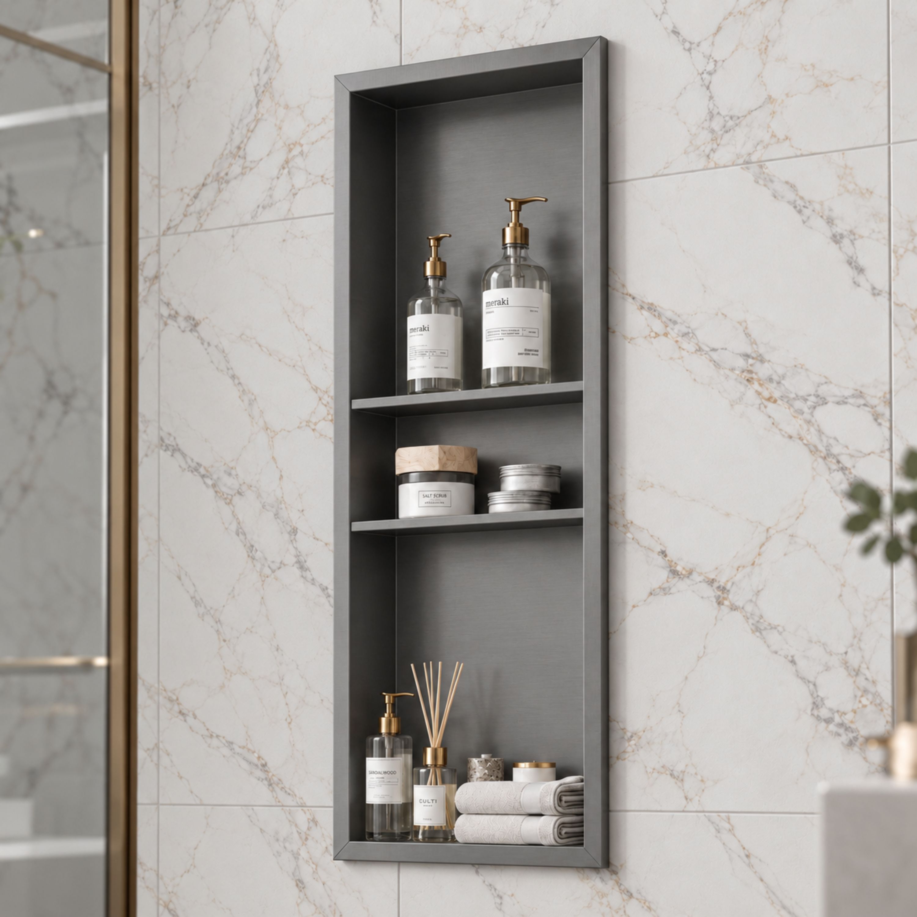 Velusian 16 in. W x 40 in. H x 4 in. D Waterproof Stainless Steel Recessed Shower Niche Space Saving Storage Shelf in Gun Gray