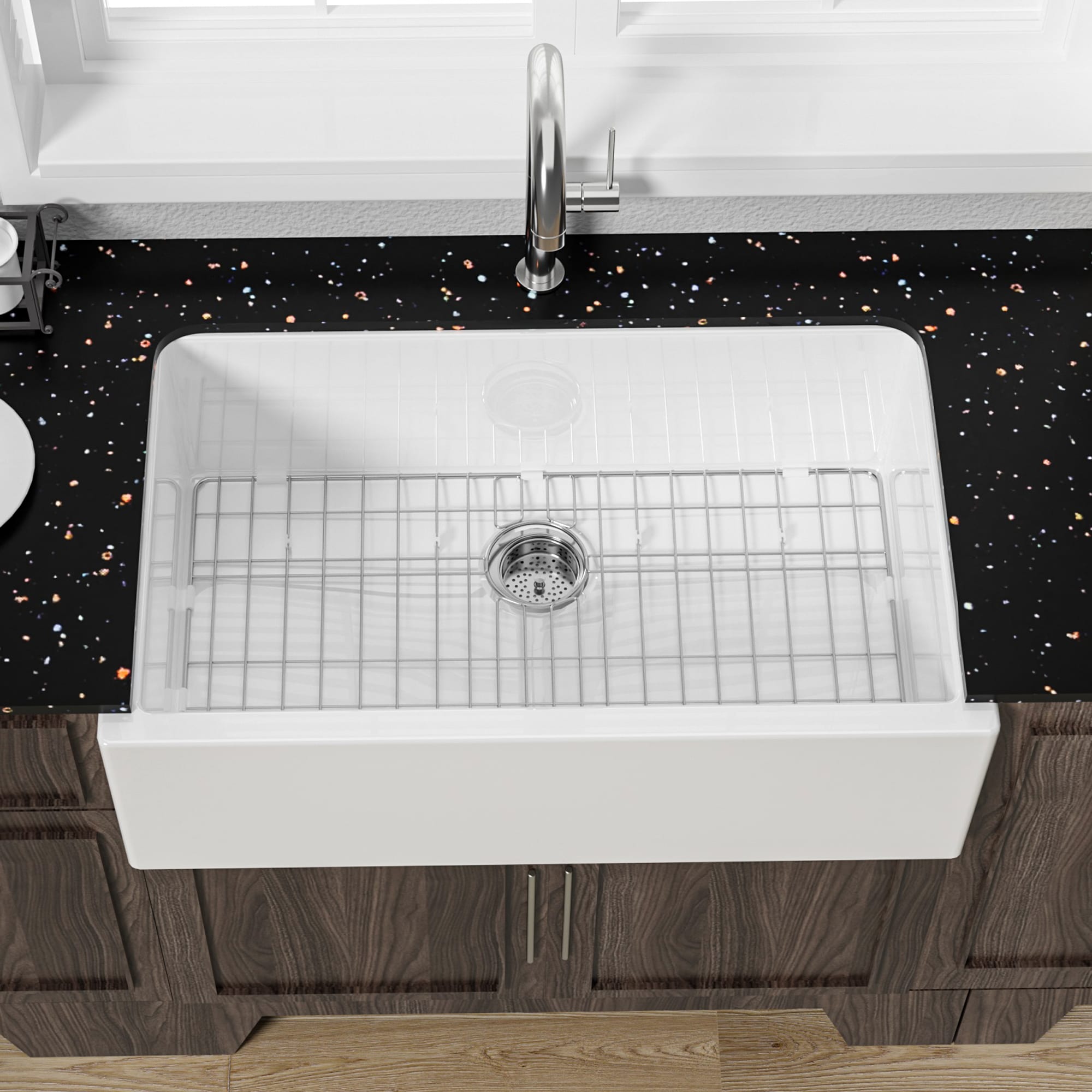 Miuara  Self Trimming Farmhouse Sink 33 Inch Tall Apron Front Fireclay Kitchen Sink 33x20x10 inch Dual Undermount and Topmount Farm House Style Single Bowl Farm House Sink Glossy White for Kitchen