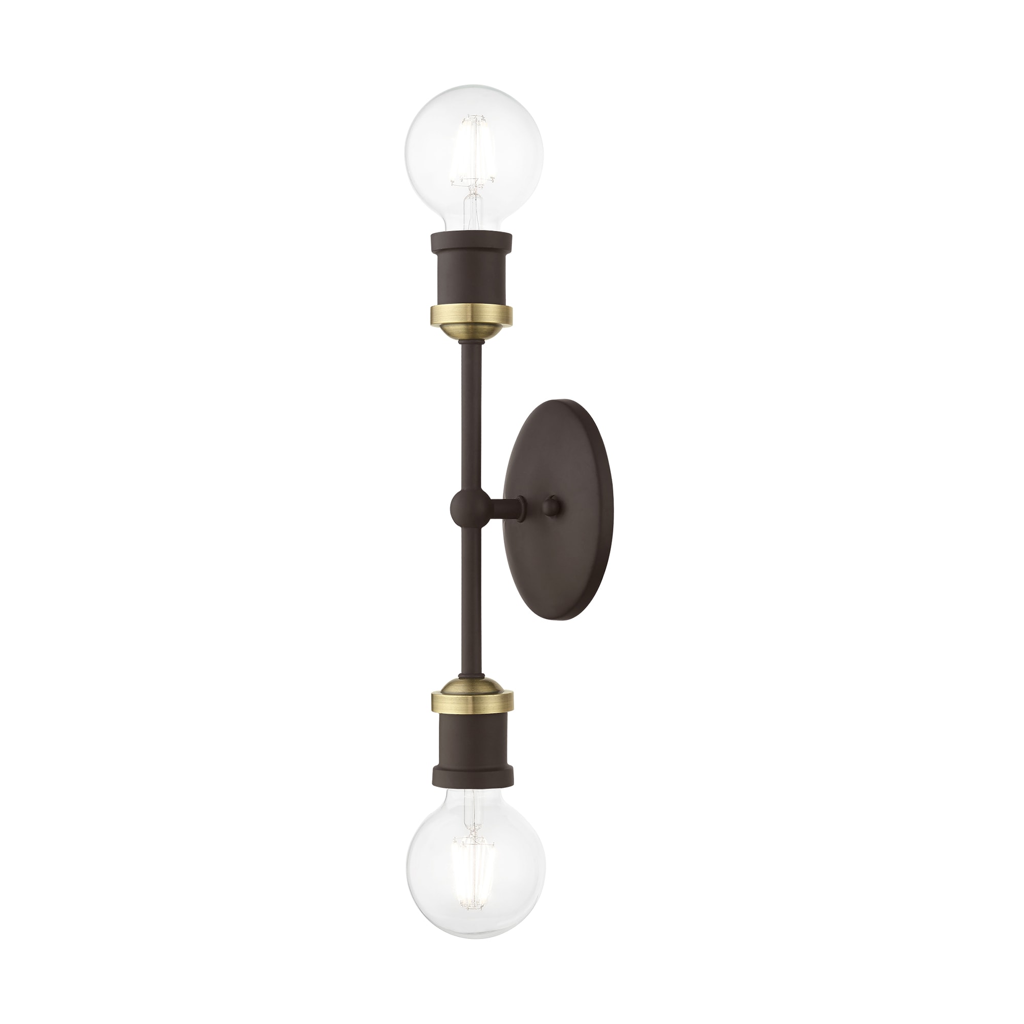 Lansdale 12" Contemporary Urban Two-Light Sconce in Bronze and Brass